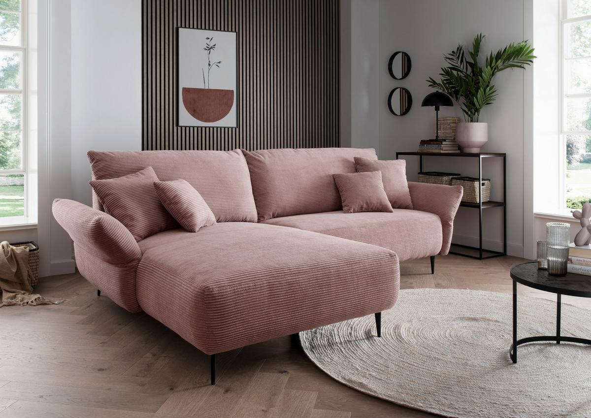 Sedežna Garnitura Vanilla, Roza - roza/črna, Design, kovina/tekstil (178/264-302cm) - Modern Living
