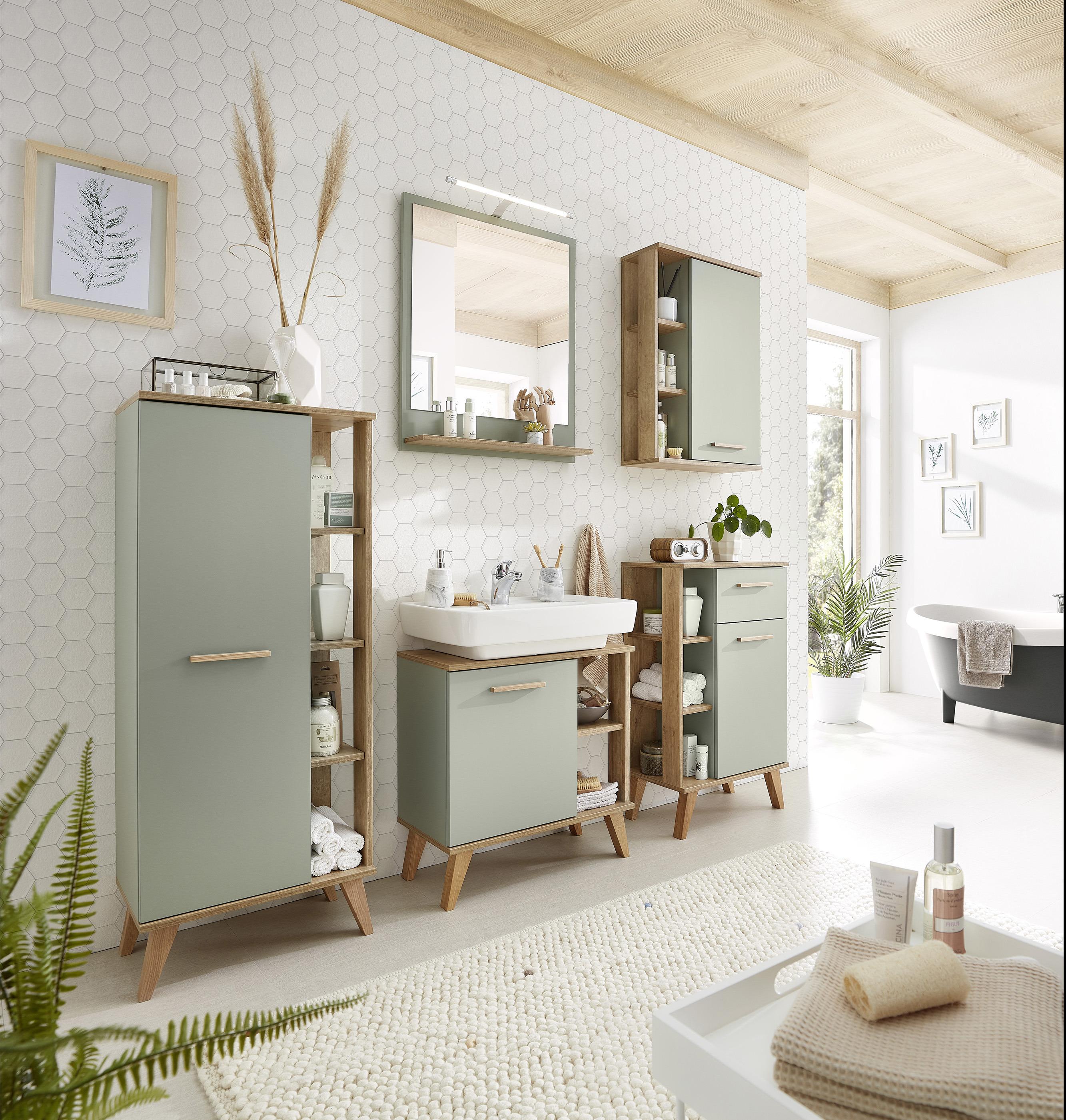 SZAFKA ŚREDNIA SALVIE - kolor dębowy/pastelowa zieleń, Romantik / Landhaus, materiał drewnopochodny/szkło (50,5/128/33cm) - Xora