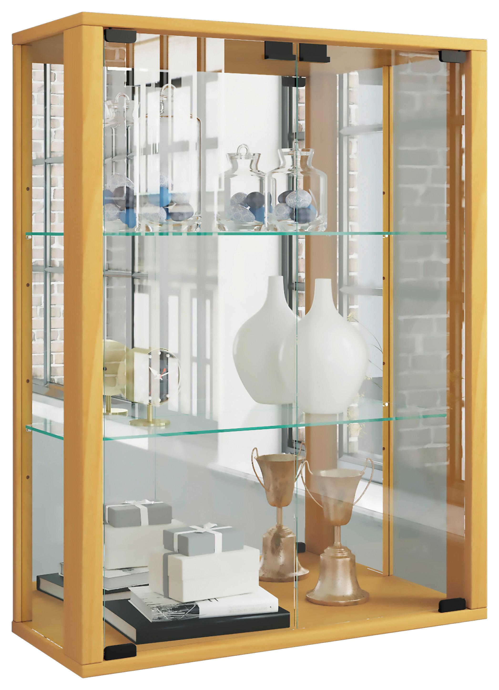 Viseča Vitrina Udina, Barva Bukve, Z Ogledalom - črna/barve bukve, Moderno, umetna masa/steklo (60/80/25cm) - MID.YOU