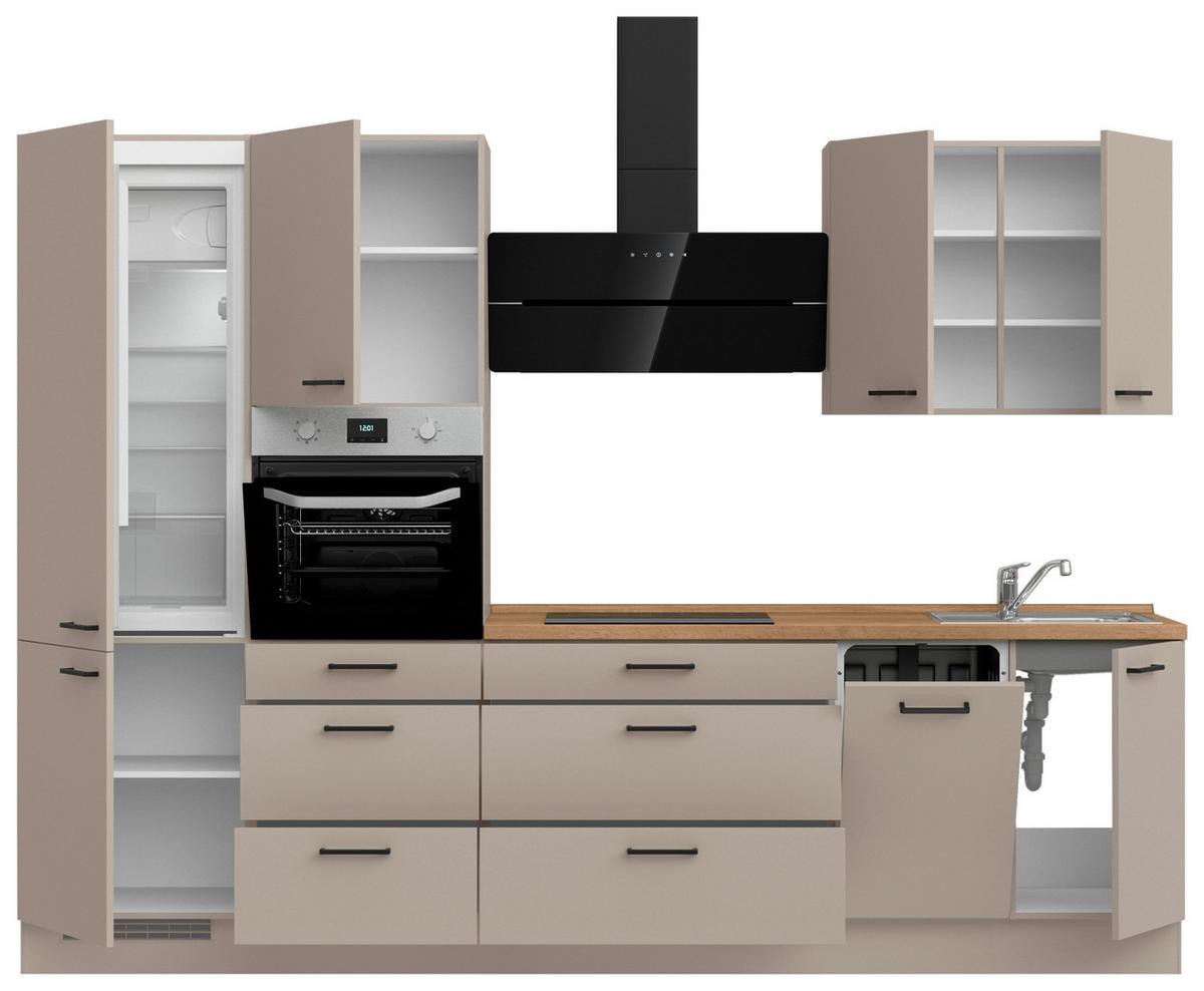 Küchenblock Easytouch High m. Geräten Sandfarben - Sandfarben/Eichefarben, MODERN, Holzwerkstoff/Metall (300cm) - Nobilia