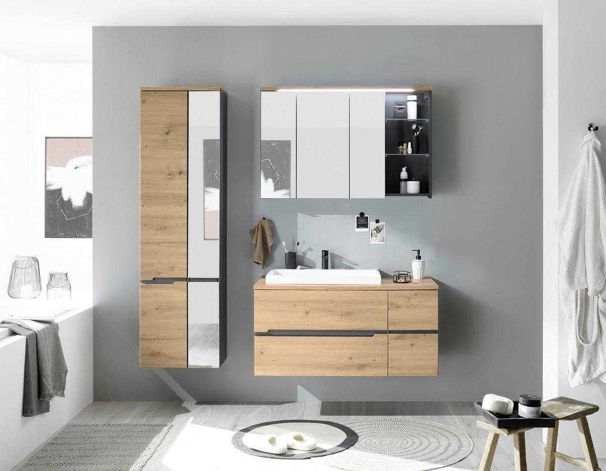 Waschbeckenunterschrank Memphis Grau/Eiche Artisan - Eiche Artisan/Weiß, MODERN, Holzwerkstoff/Stein (110/54/43cm) - Mömax