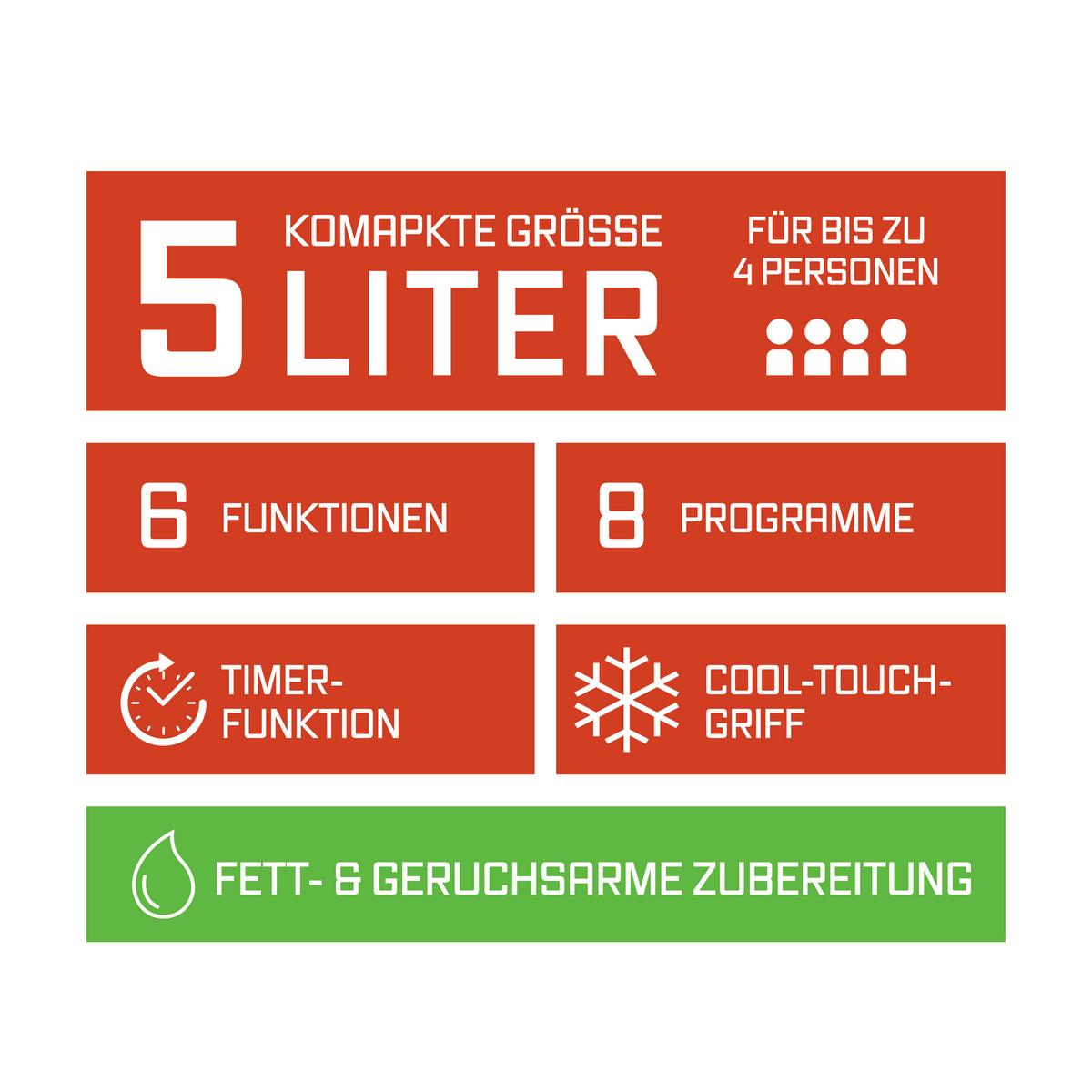 FRYTKOWNICA BEZTŁUSZCZOWA 16539 - kolor srebrny/czarny, Basics, tworzywo sztuczne/metal (36,5/25/30cm) - GOURMETMAXX