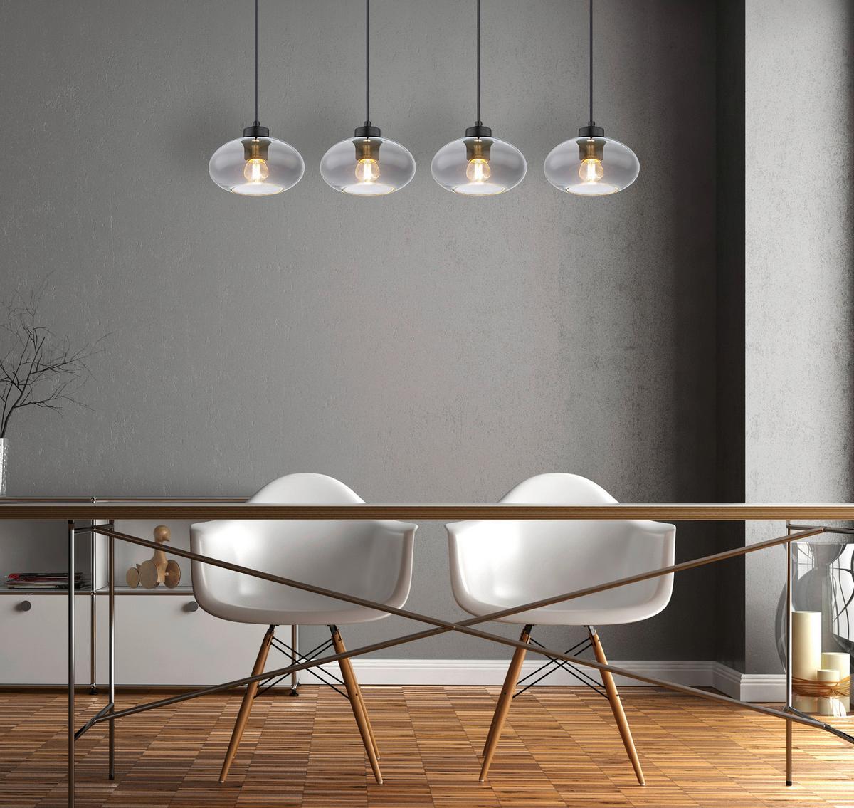 HÄNGELEUCHTE 15572-4H  SHAUN - Schwarz/Grau, Basics, Glas/Kunststoff (96/18/120cm) - Globo