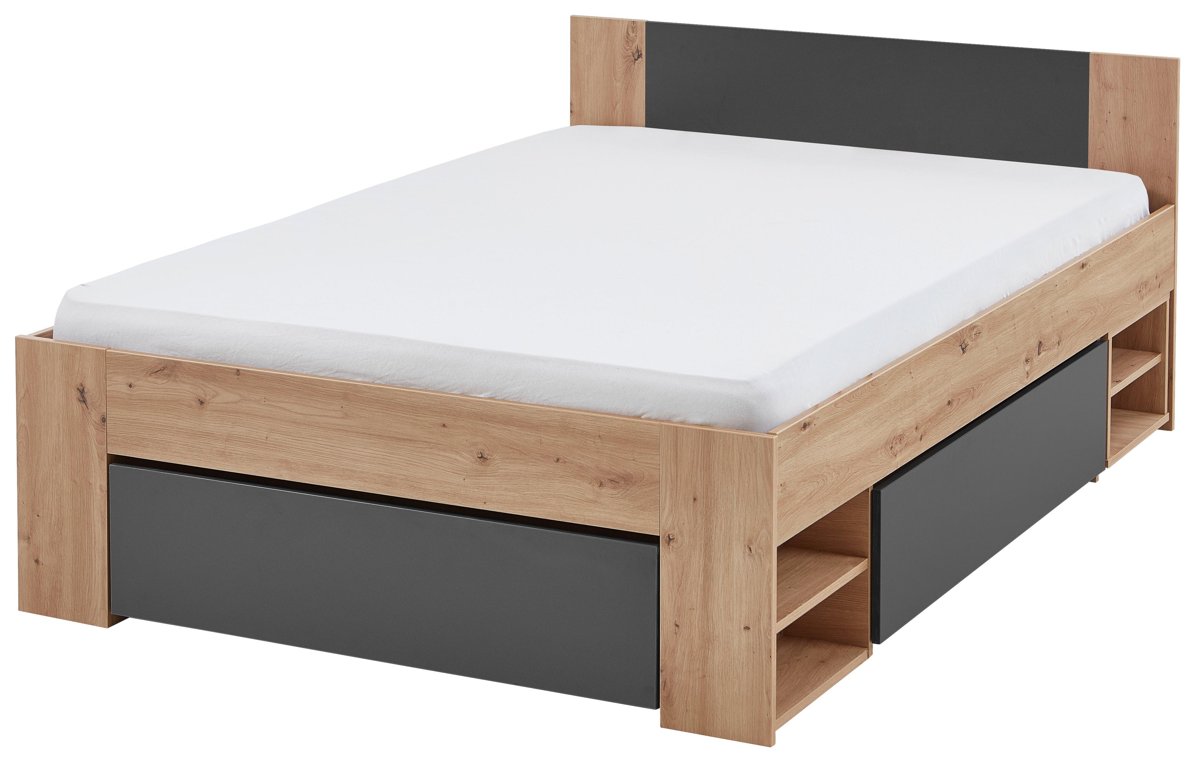 Postelja S Predalom Azurro 2-120 - antracit/hrast artisan, Moderno, leseni material (120/200cm) - Mömax