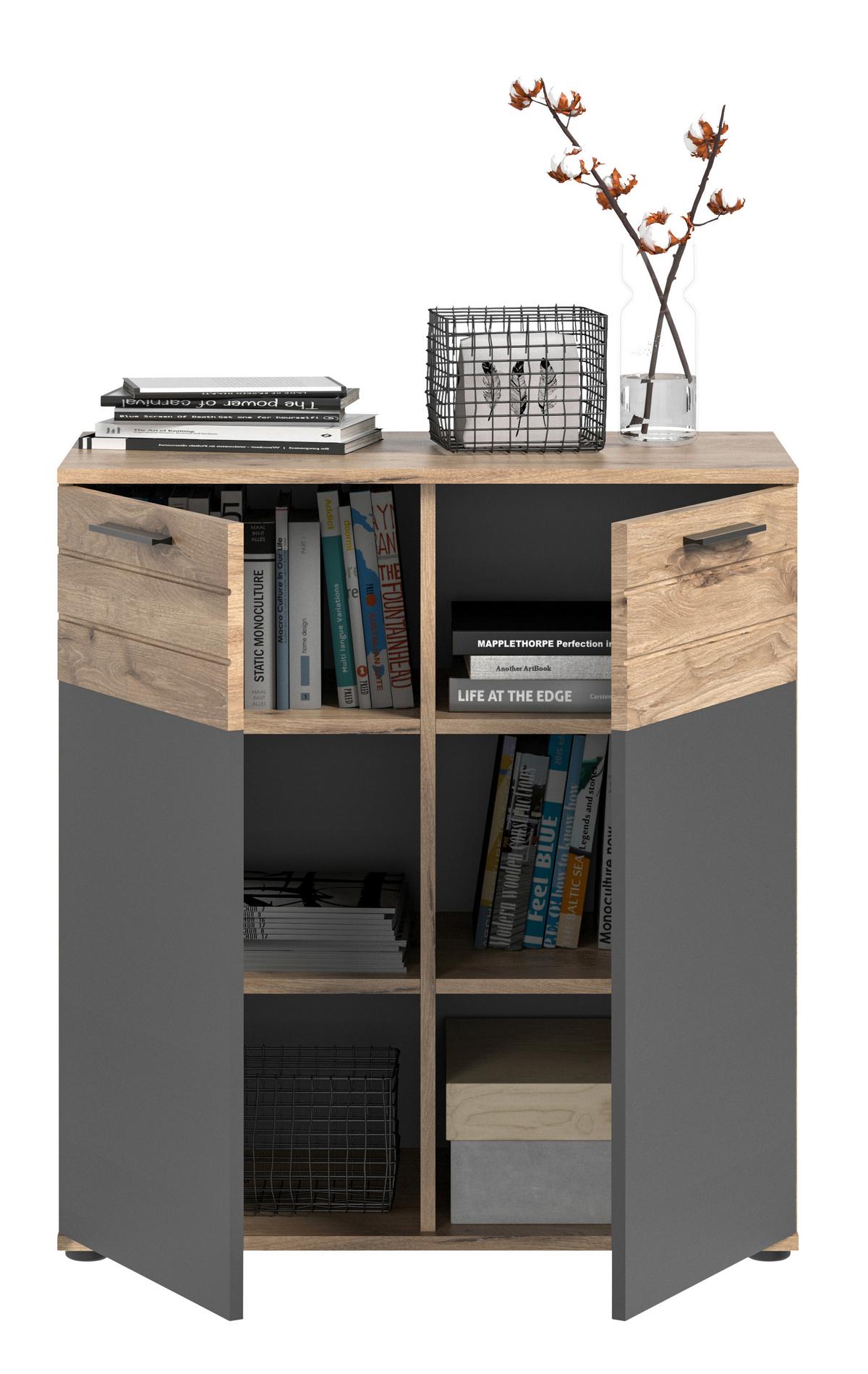 Kommode Mason ca. 80x87 cm Eiche/Grau - Eichefarben/Grau, Holzwerkstoff/Kunststoff (80/87/40cm) - MID.YOU