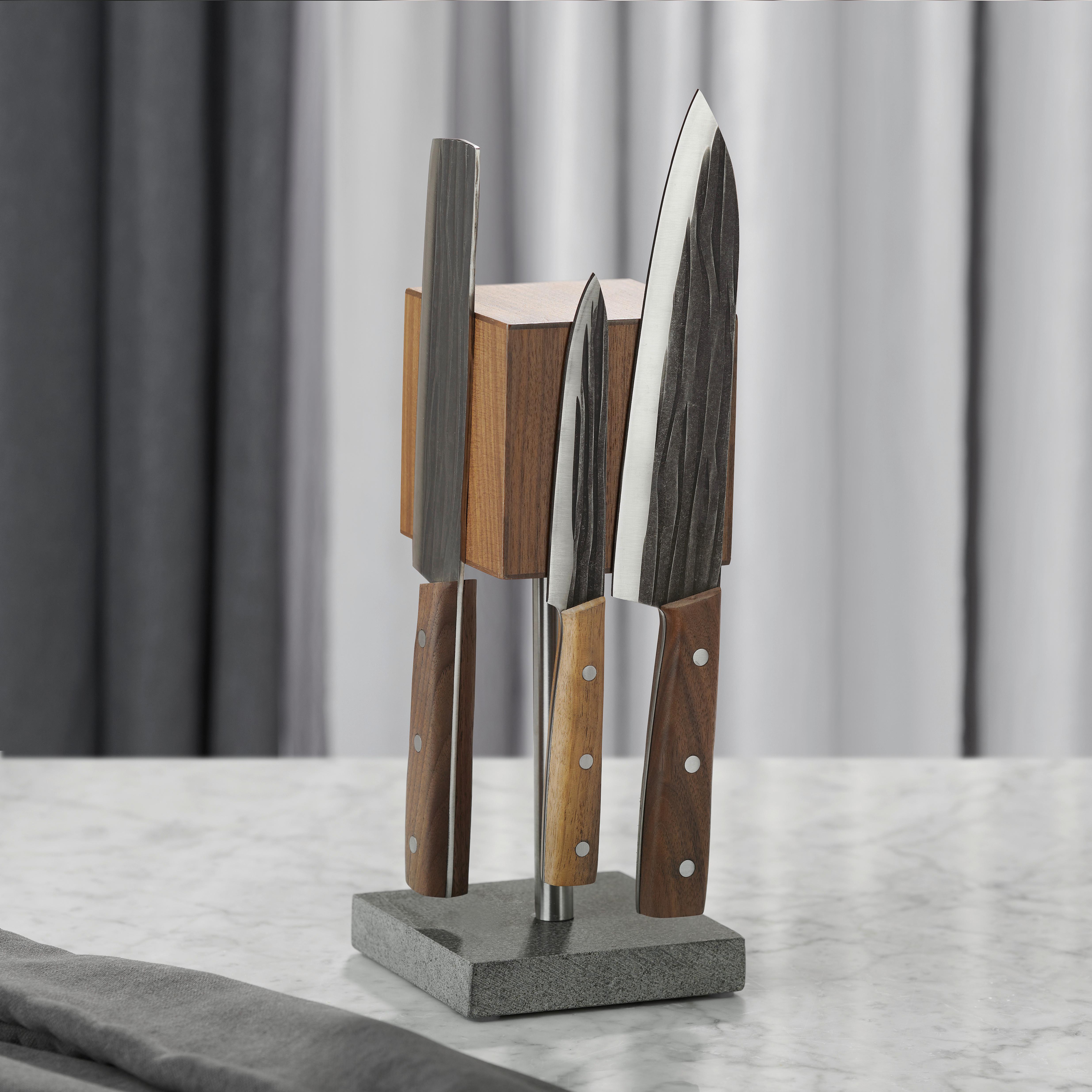 Késtartó Blokk Torge - natúr/nemesacél, Modern, kő/fa (10/25/12cm) - Premium Living