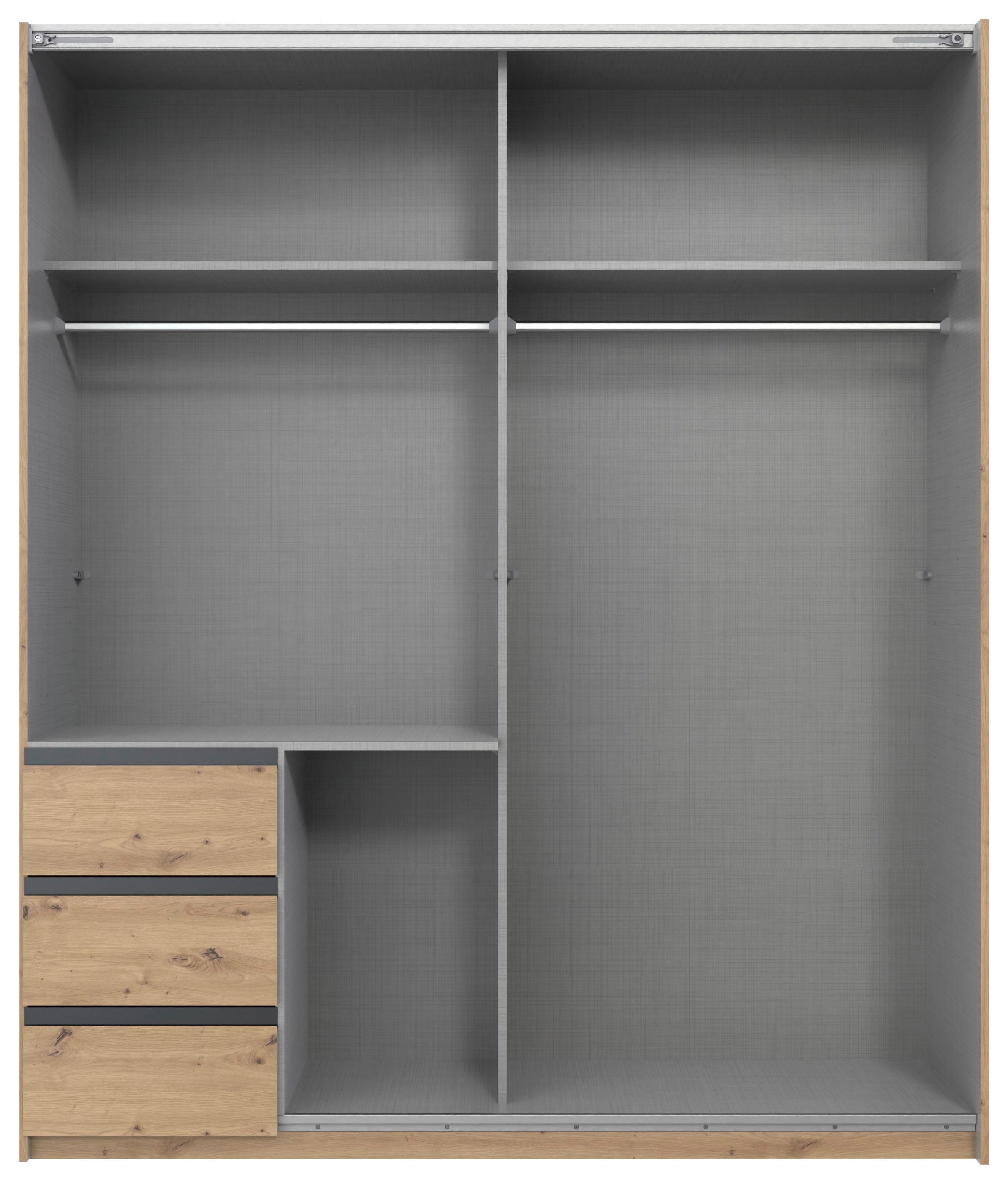Schwebetürenschrank Adria Graphitfarben/Eiche Artisan - Schwarz/Graphitfarben, KONVENTIONELL, Glas/Holzwerkstoff (168/198/63cm) - Mömax