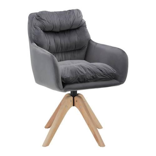 Armlehnstuhl Juana Grau Samt Drehbar Gepolstert - Naturfarben/Grau, MODERN, Holz/Textil (61/93/65cm) - Bessagi Home