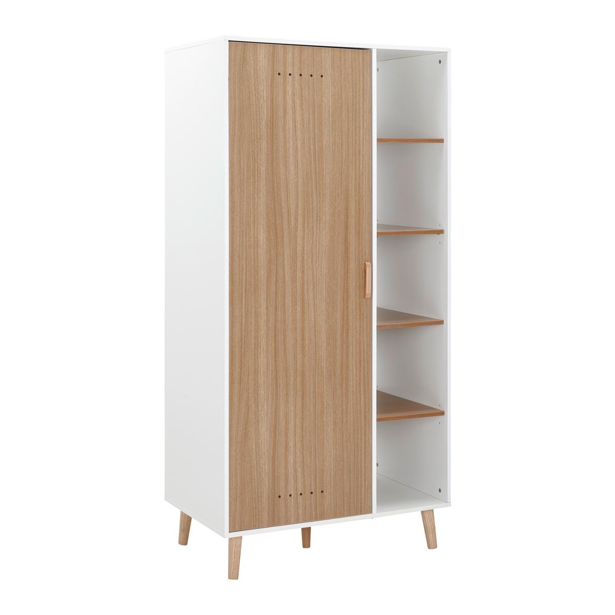Kleiderschrank Poppy Natur/Weiß ca. 90x185x55 cm - Naturfarben/Weiß, MODERN, Holz/Holzwerkstoff (90/185/55cm) - Bessagi Kids