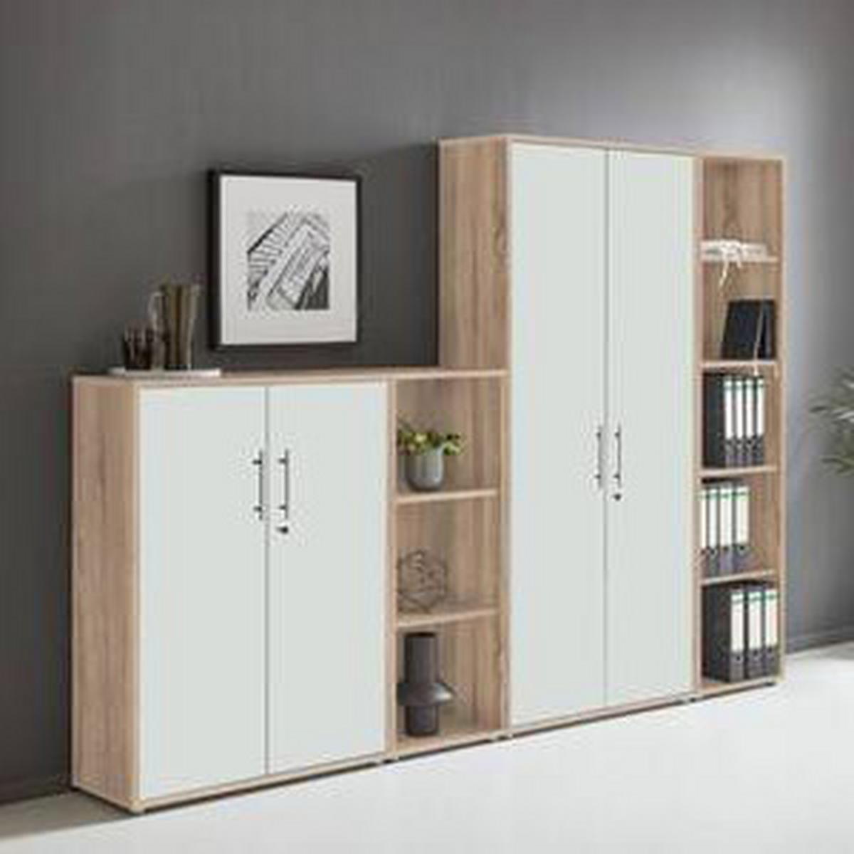 Aktenschrank Office Edition Sw Set 4 Weiß/Sonoma Eiche - Weiß/Sonoma Eiche, MODERN, Holzwerkstoff (257/186/33cm) - MID.YOU