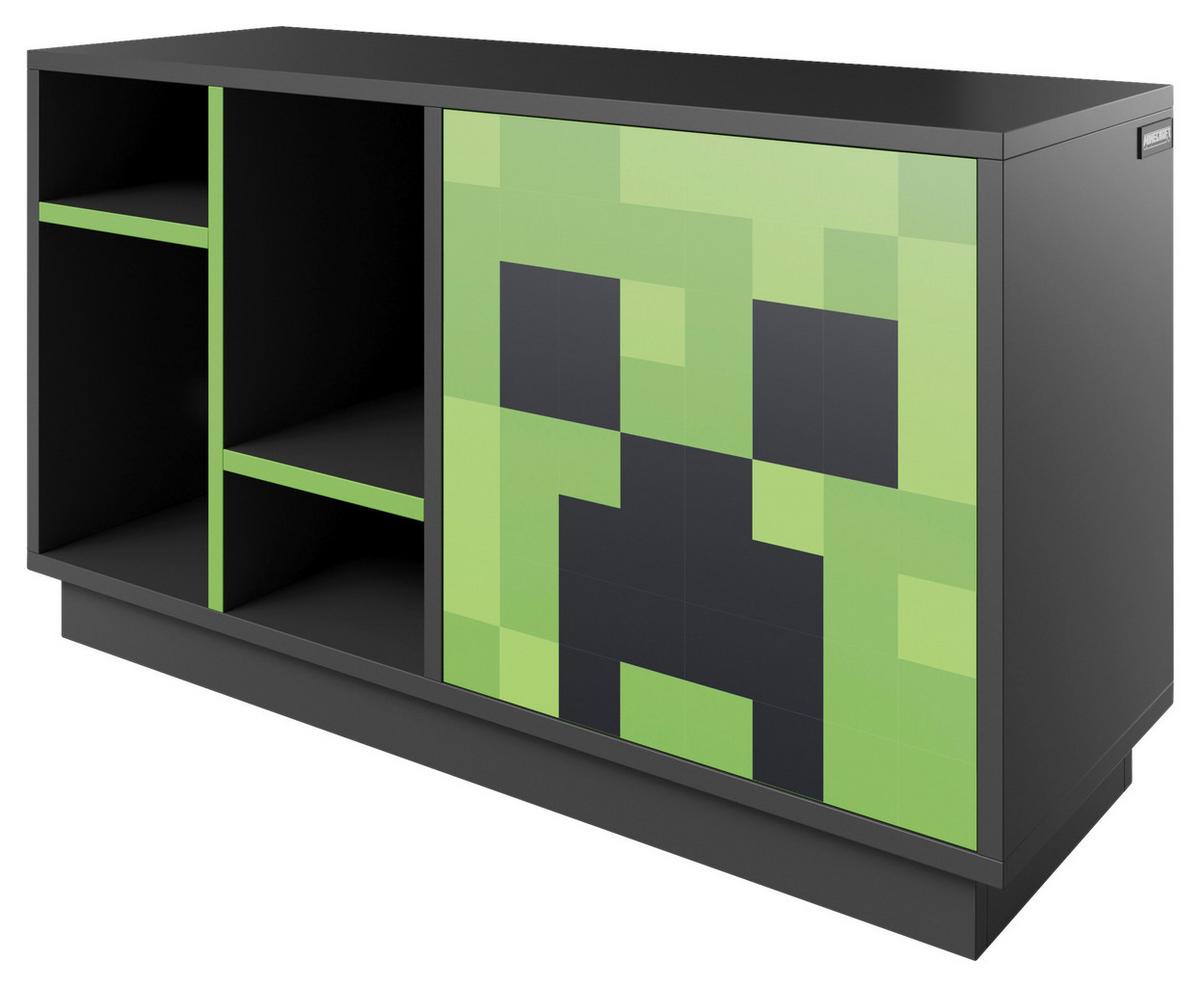 Sideboard Minecraft ca. 108x61x37 cm Schwarz/Grün - Schwarz/Grün, MODERN, Glas/Holzwerkstoff (108/61/37cm) - Minecraft