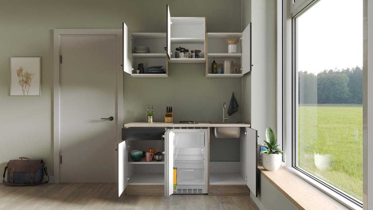 Majhna Kuhinja Capri, Črna, Hrast - črna/barve hrasta, Basics, kovina/leseni material (150,5cm) - FlexWell