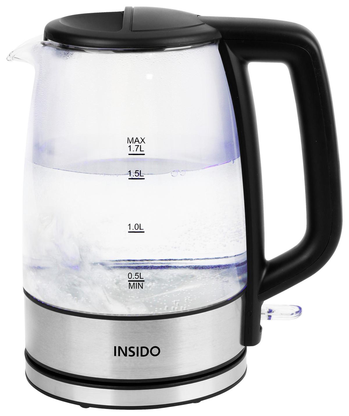 Wasserkocher Carolin in Schwarz ca. 1,7l - Schwarz, Glas/Kunststoff (21,5/15/24cm) - Insido