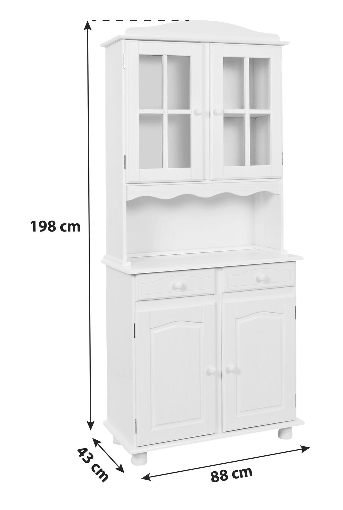 Kredenca Valencia, Z Vitrino, Bela - bela, Trendi, steklo/les (88/198/43cm) - MID.YOU