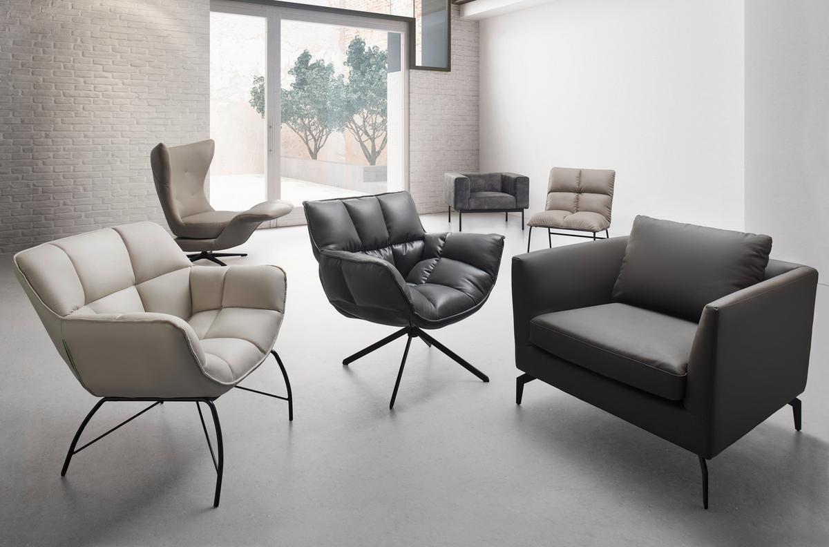 Naslanjač Chesterfield Bella, Usnjen - siva/črna, Moderno, kovina/tekstil (95/78/90cm) - Bessagi Home