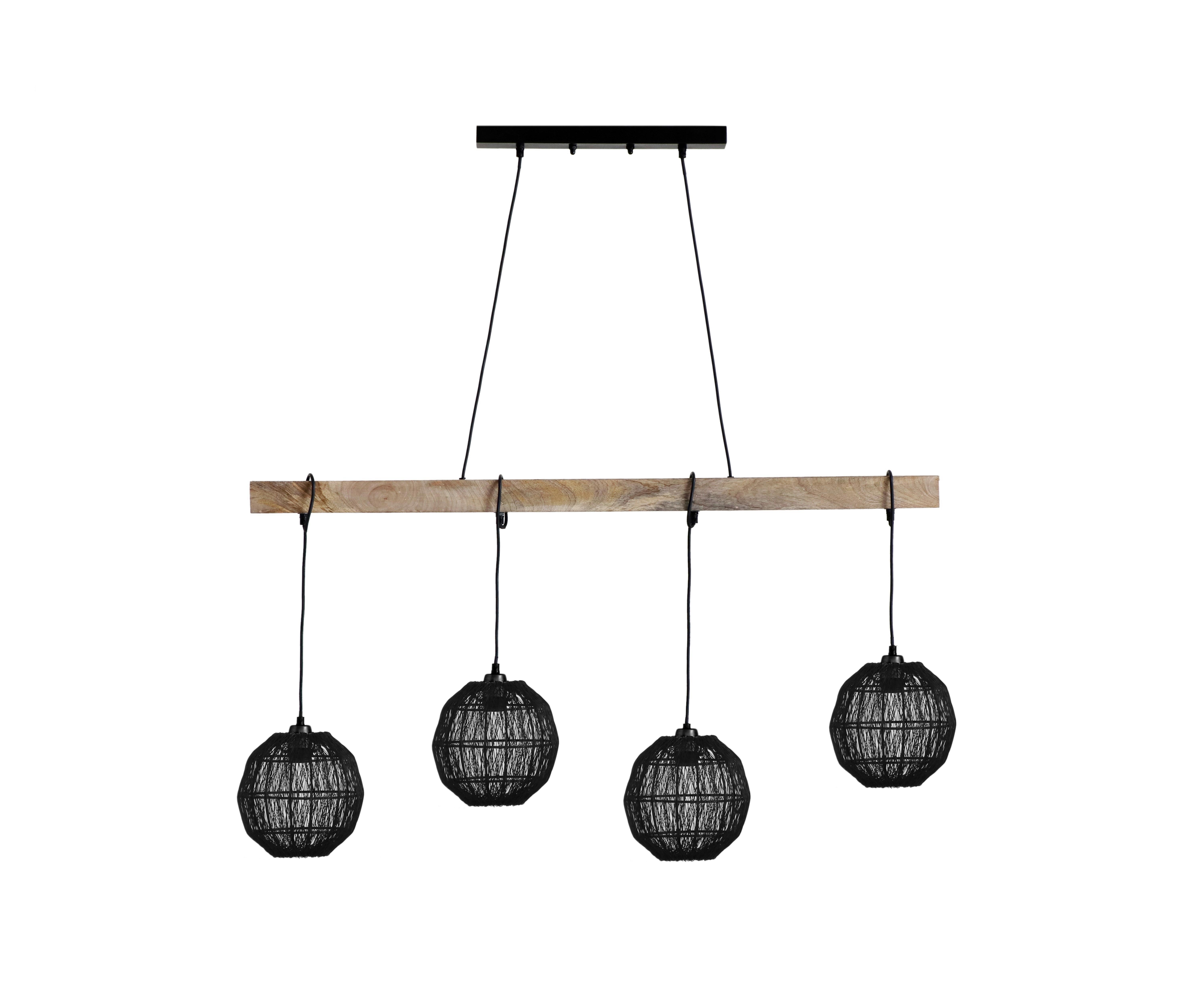 Hängeleuchte Hermi II max. 25 Watt - Schwarz/Naturfarben, Basics, Holz/Metall (100/20/140cm) - Globo
