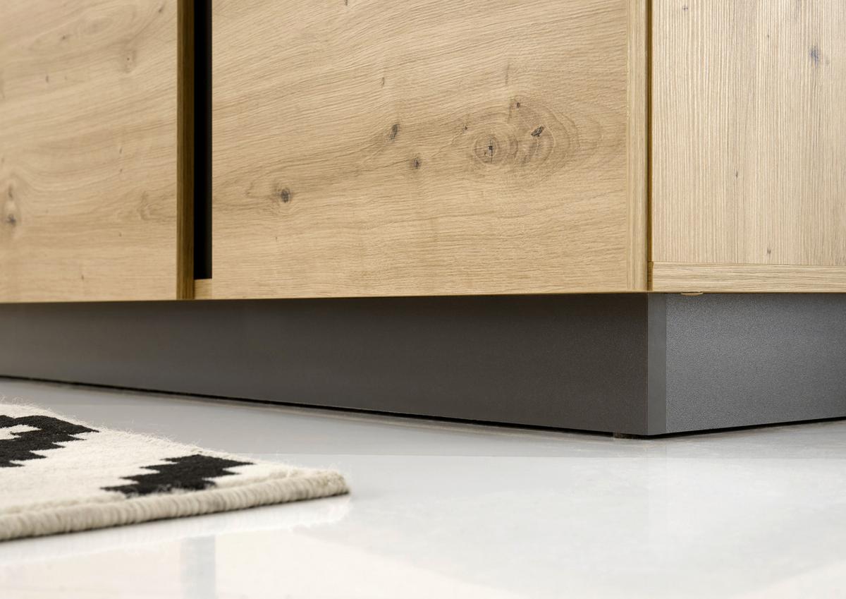 Wohnwand Clair Grau/Eiche Artisan - Eiche Artisan/Grau, Design, Glas/Holzwerkstoff (340/194/40cm) - MID.YOU