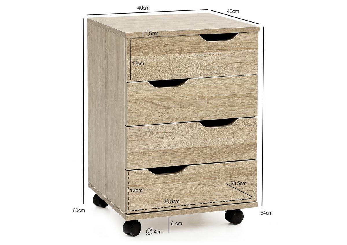 Predalnik Na Kolescih Rollcontainer - barve hrasta, Moderno, umetna masa/leseni material (40/60/40cm) - MID.YOU