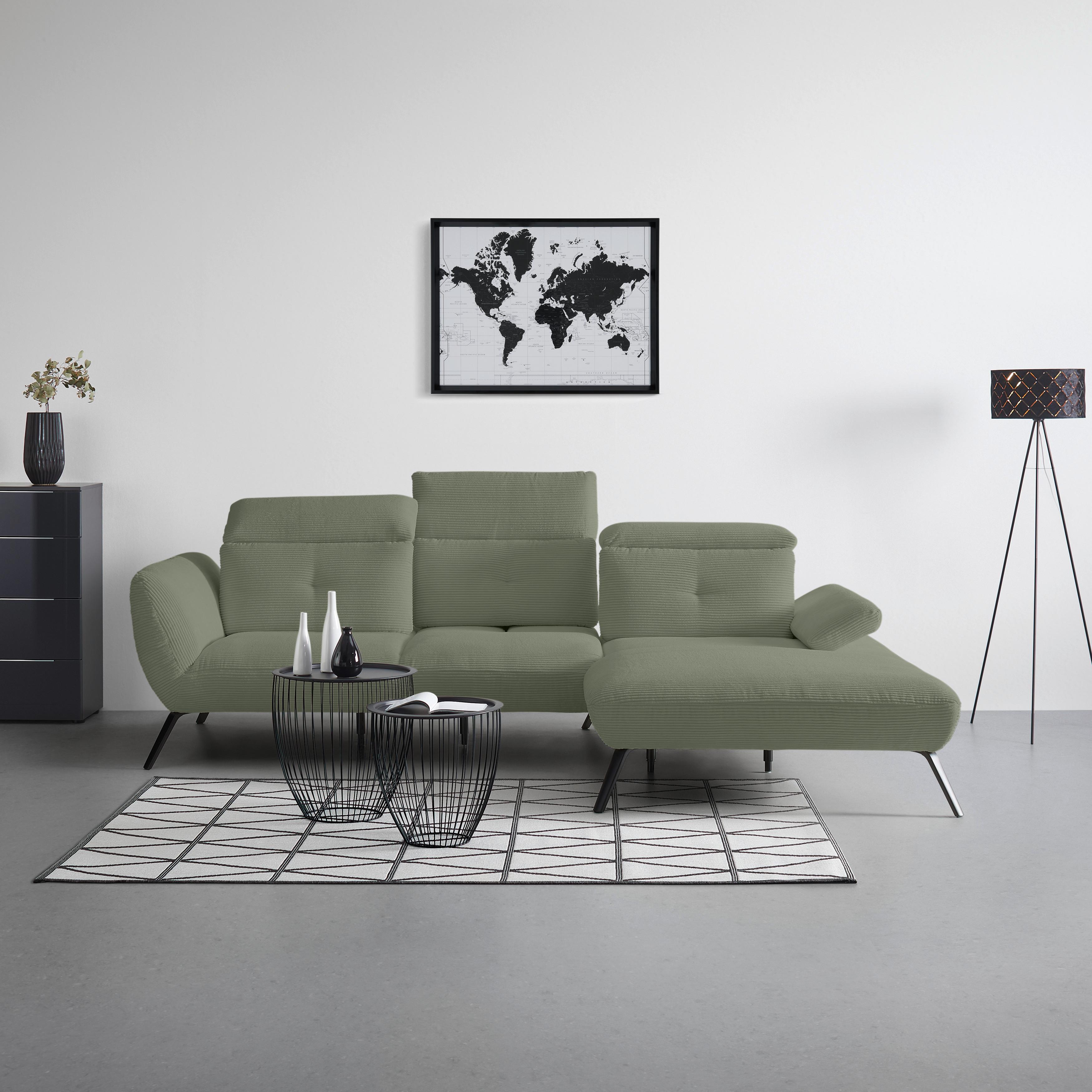 Wohnlandschaft Seattle Olivgrün - Schwarz/Olivgrün, MODERN, Holzwerkstoff/Textil (301/196cm) - Premium Living