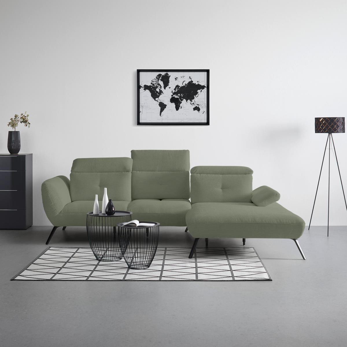 Wohnlandschaft Seattle Olivgrün - Schwarz/Olivgrün, MODERN, Holzwerkstoff/Textil (301/196cm) - Premium Living