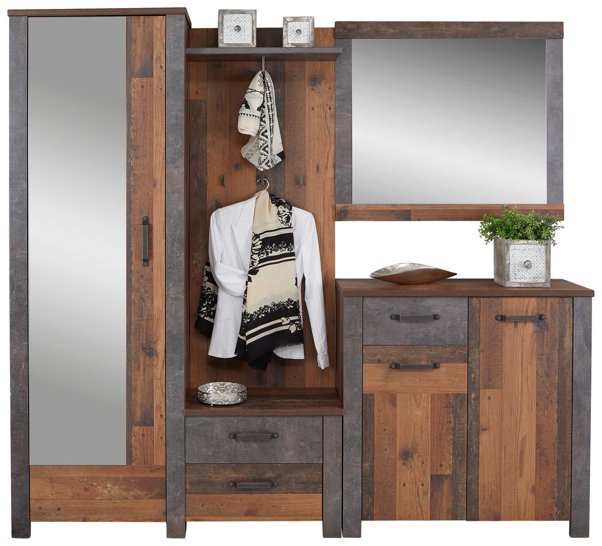 Cuier Ontario - culoare lemn stejar/gri, Trend, sticlă/material pe bază de lemn (128,5/200/37cm) - Zandiara