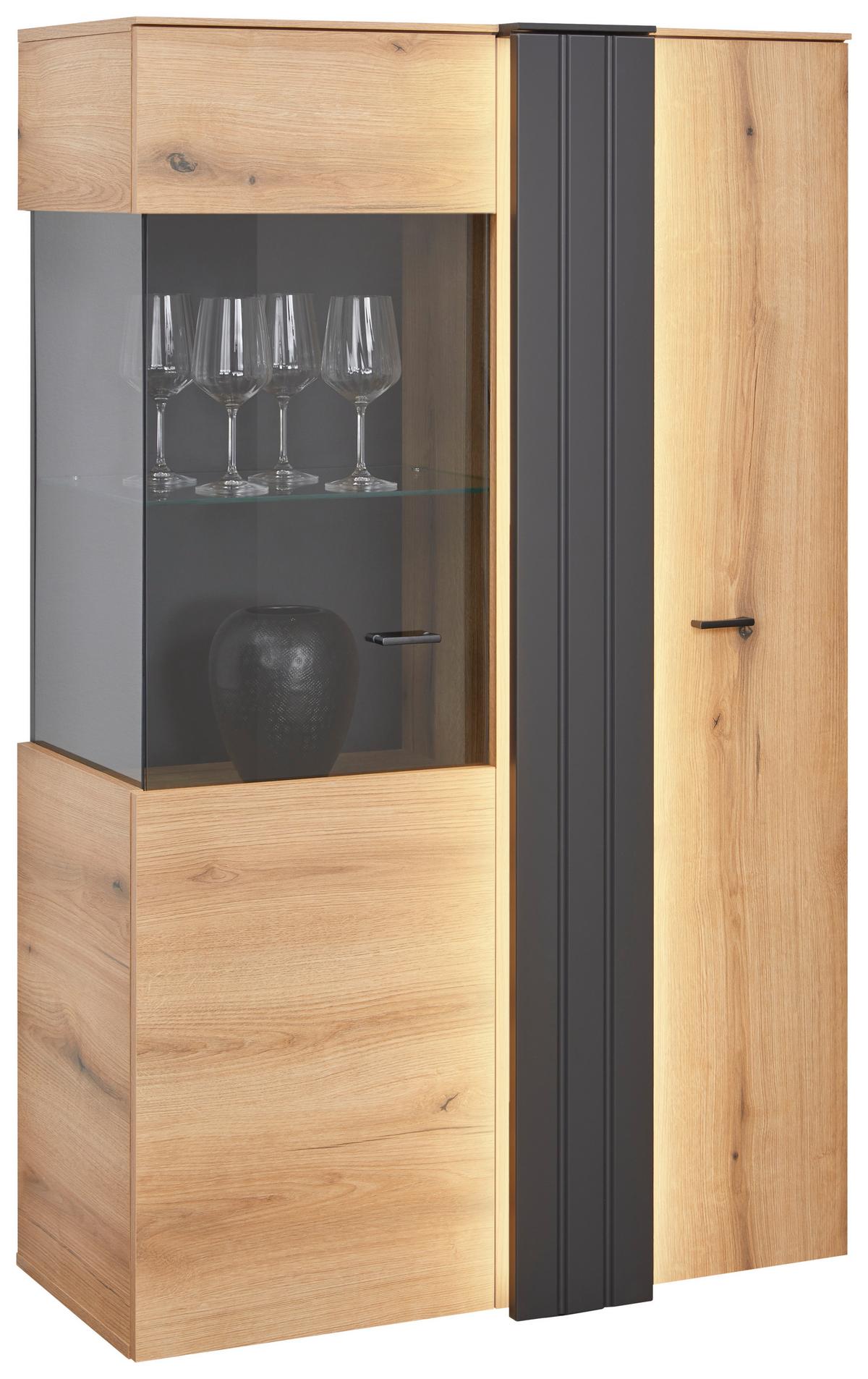 Vitrine Verdana in Eiche/Grau - MODERN, Glas/Holzwerkstoff (93,6/152/44,8cm) - Mömax