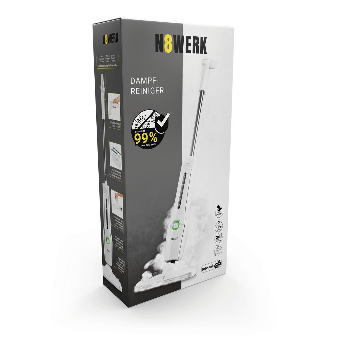 Dampfreiniger N8WERK max. 1300 Watt - Weiß, Basics, Kunststoff (15/112/30,5cm)