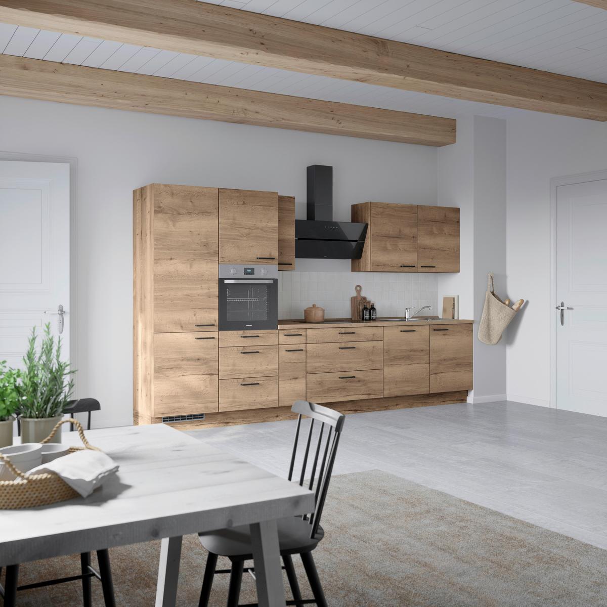 Küchenblock Structura High m. Geräten Eiche dunkel - Eiche dunkel/Schwarz, MODERN, Holzwerkstoff/Metall (360cm) - Nobilia