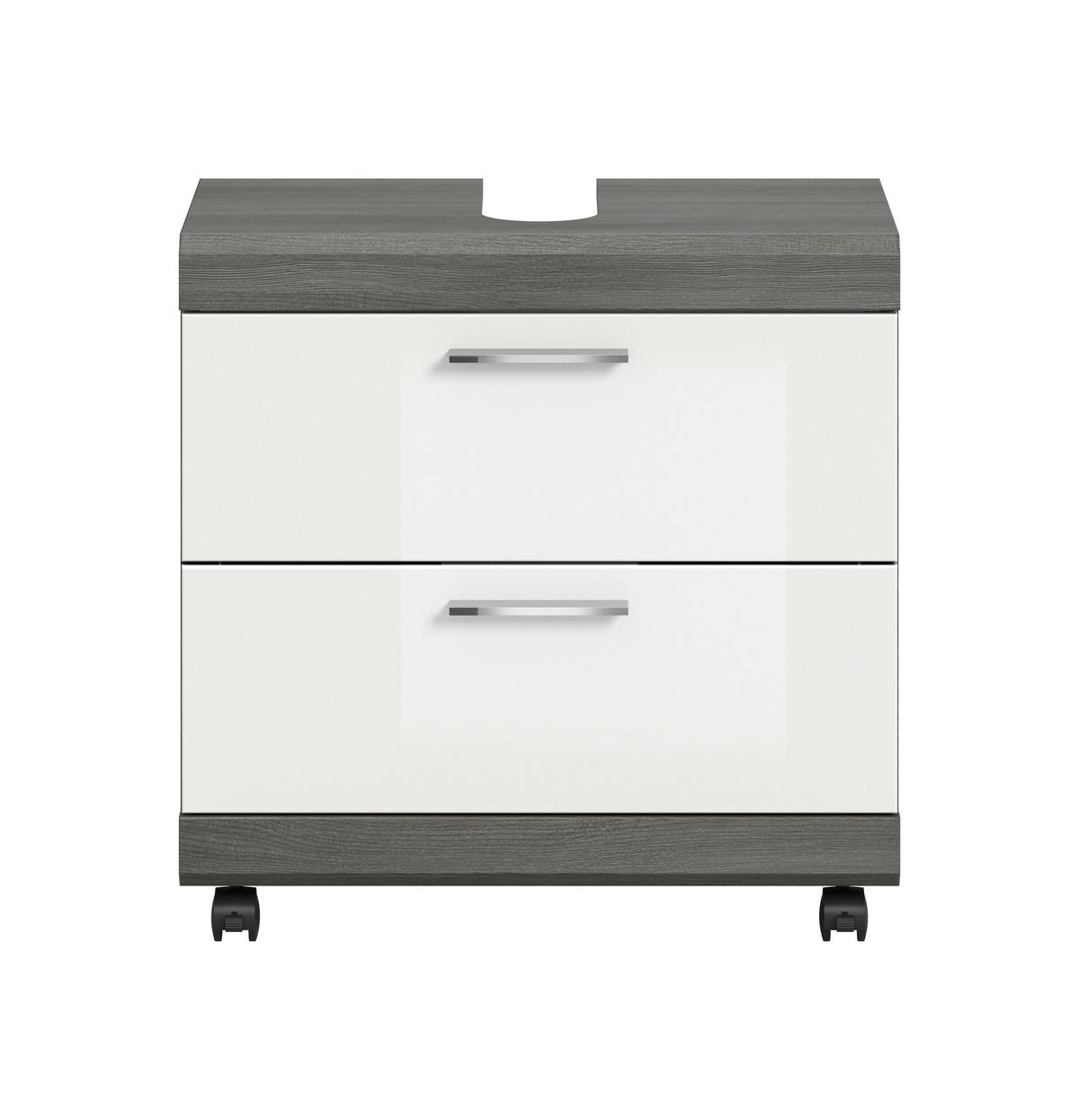 Waschbeckenunterschrank Scout Grau/Weiß Hochglanz - Weiß Hochglanz/Silberfarben, Trend, Holzwerkstoff/Kunststoff (60/60/34cm) - MID.YOU