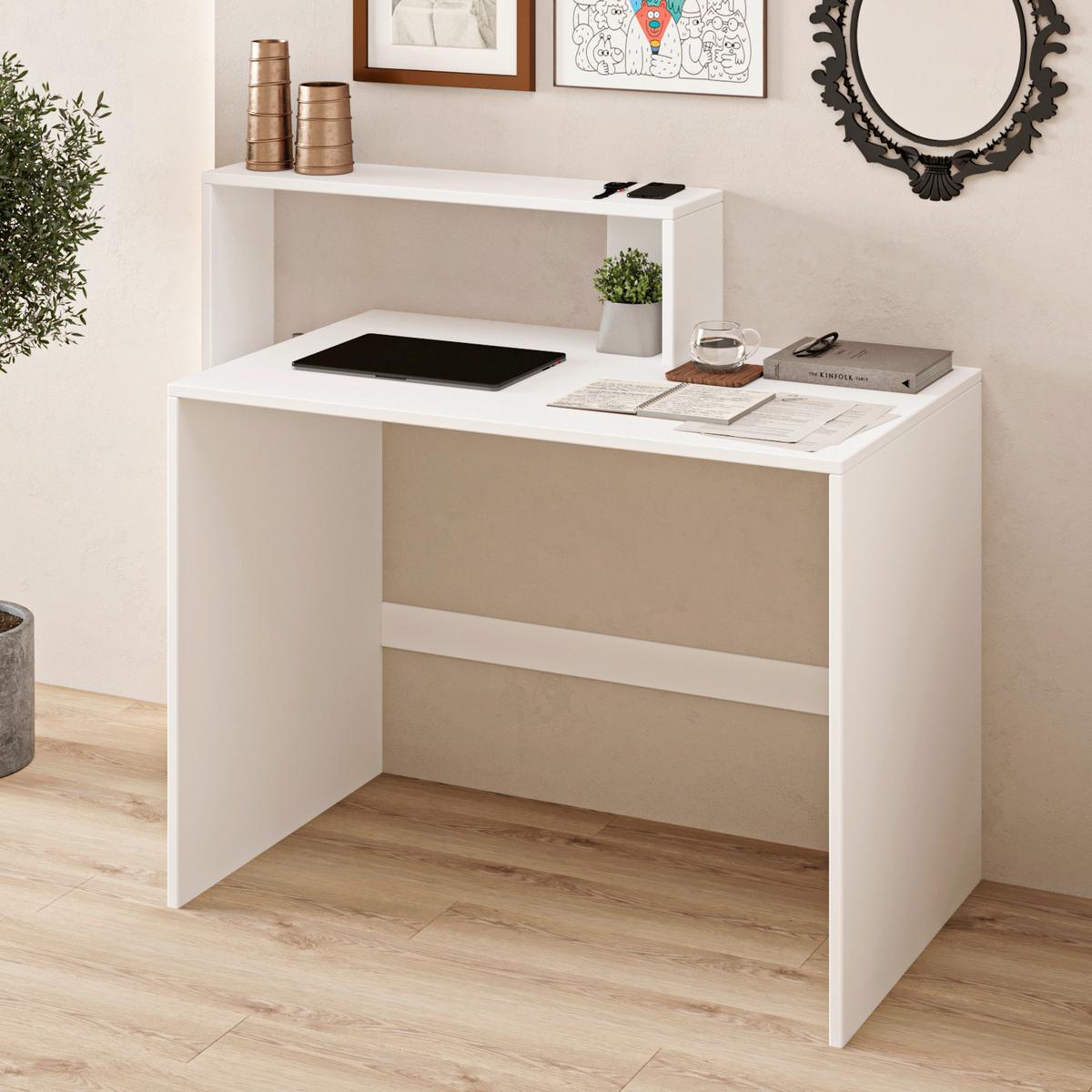 Schreibtischkombination Amber Weiß ca. 120x55x96cm - Weiß, Design, Holzwerkstoff (120/55/96cm) - Livetastic