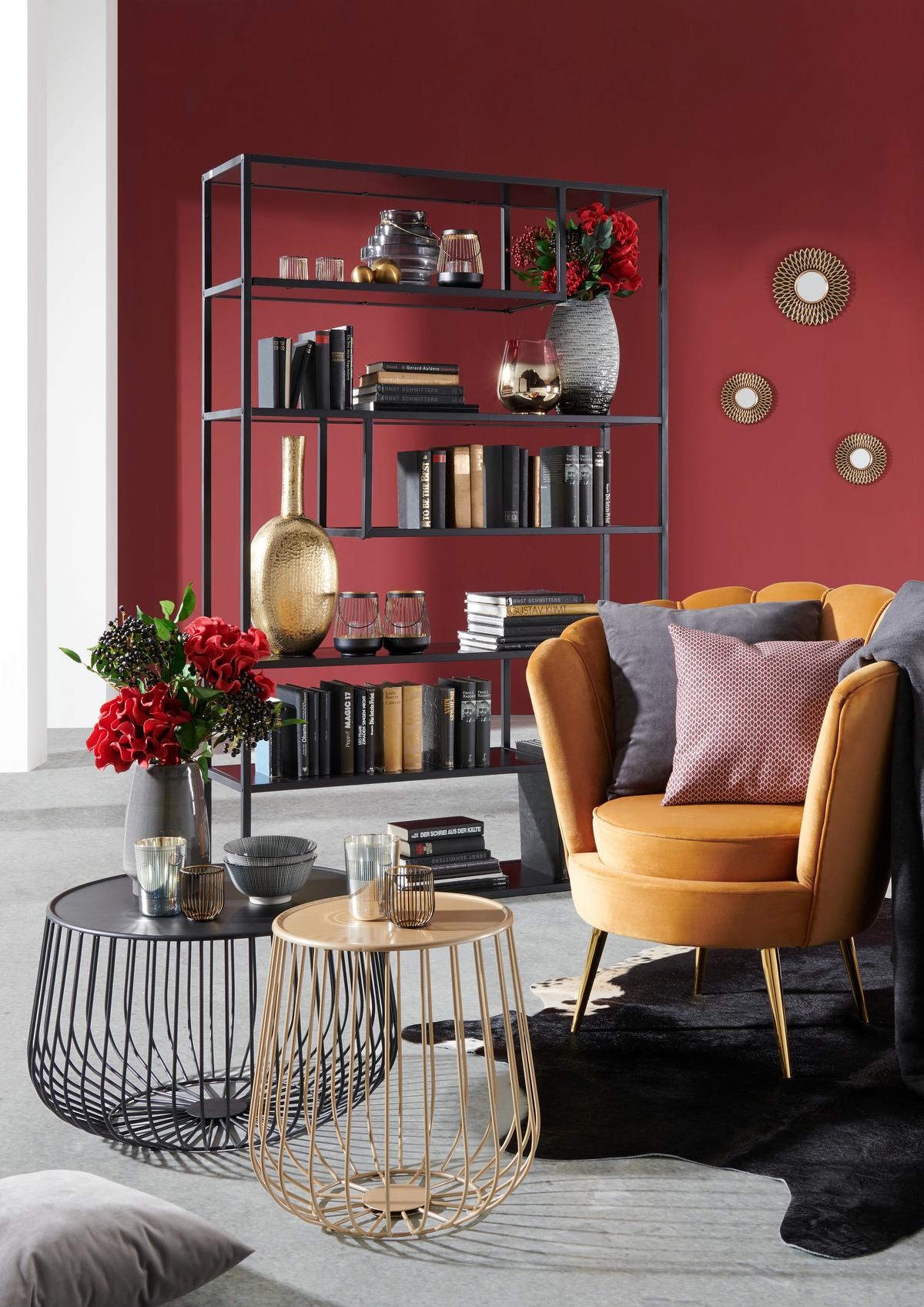 FOTEL JENNY - kolor złoty/curry, Trend, metal/tkanina (83/87/76cm) - Xora