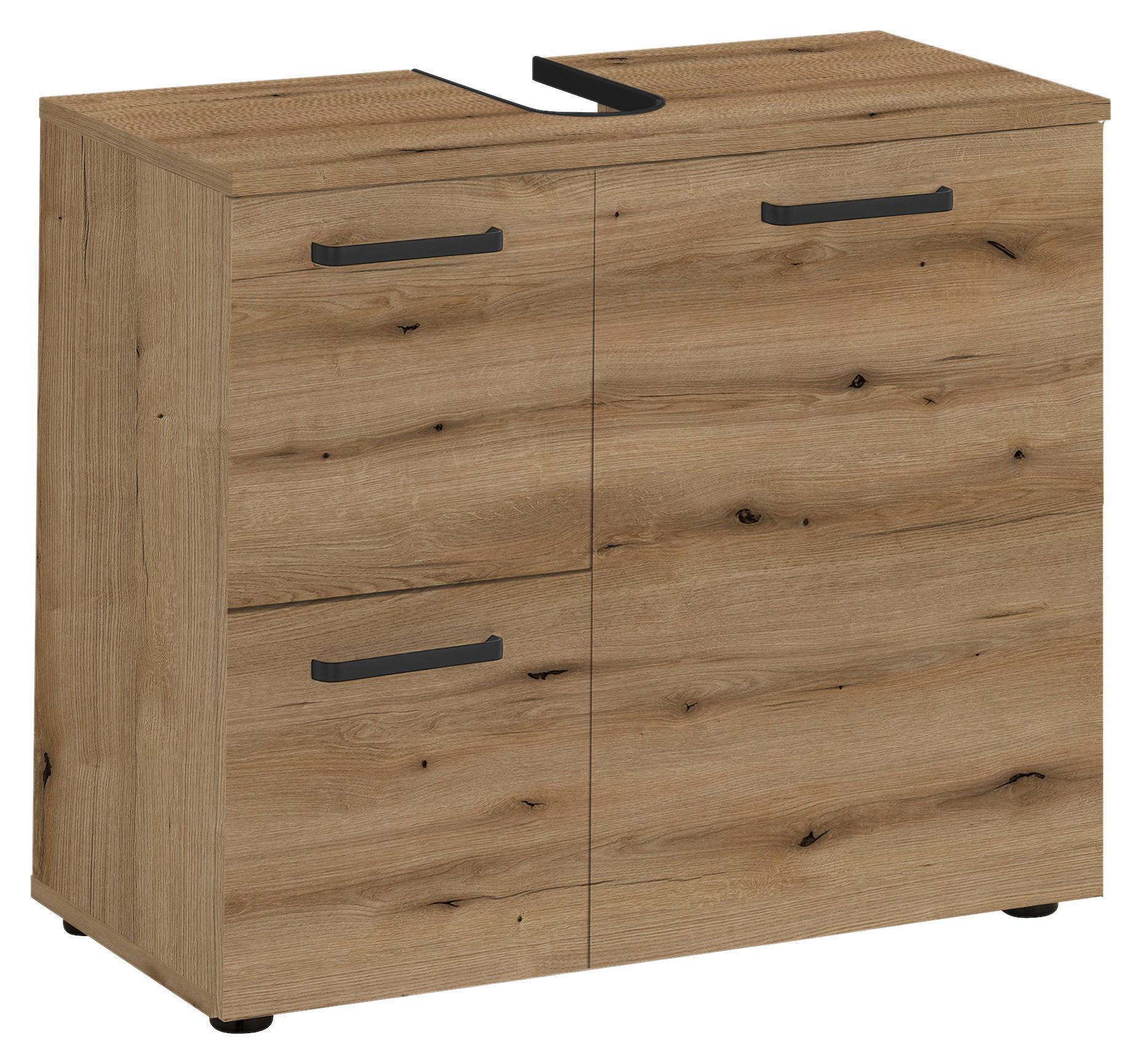 SZAFKA POD UMYWALKĘ VANICE - kolor dębowy/czarny, Modern, materiał drewnopochodny/tworzywo sztuczne (70/60/35cm) - MID.YOU