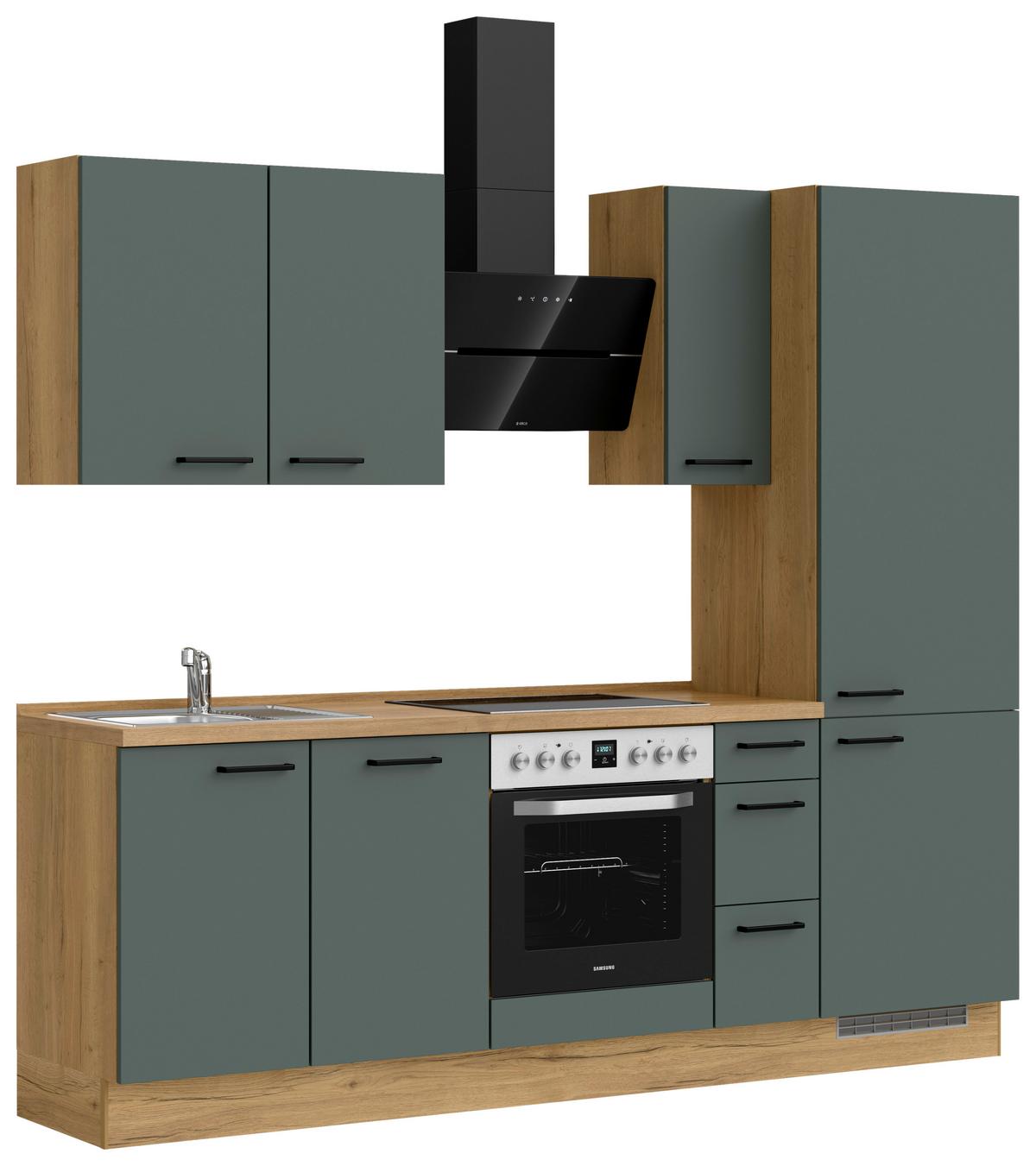 Küchenblock Easytouch High m. Geräten Dunkelgrün - Dunkelgrün/Eichefarben, MODERN, Holzwerkstoff/Metall (240cm) - Nobilia