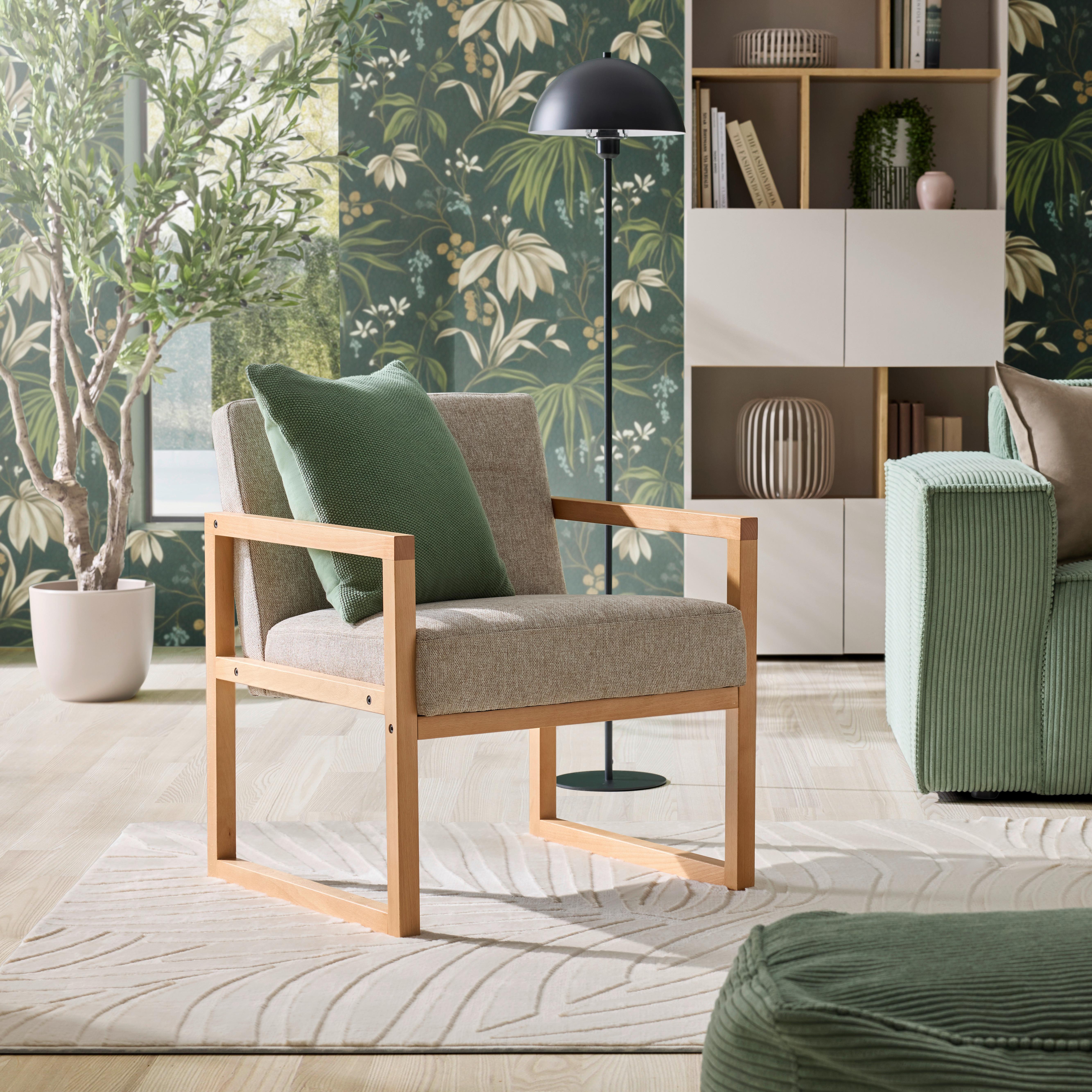 FÅTÖLJ MALMÖ - ljusgrå/naturfärgad, Modern, trä/textil (65/75/69cm) - Mömax