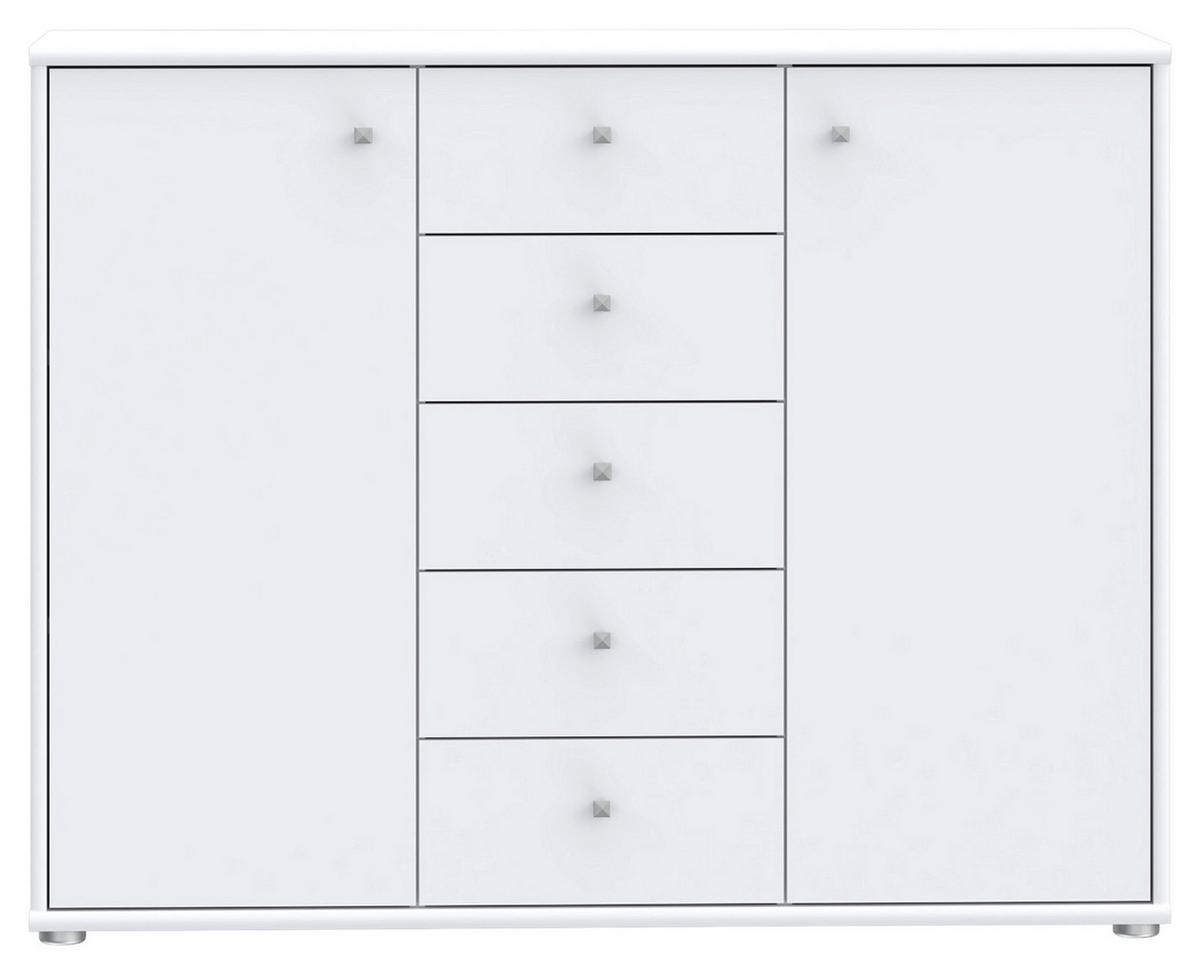 Komoda Tempra 2, Bela - bela/barve aluminija, Design, leseni material (108,8/85,5/34,8cm)
