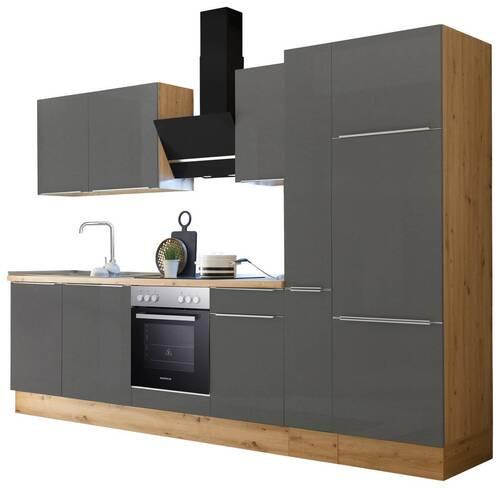 Küchenblock Marleen m. Geräten Grau B: ca. 310 cm - Anthrazit/Alufarben, LIFESTYLE, Holzwerkstoff/Kunststoff (310cm) - Respekta