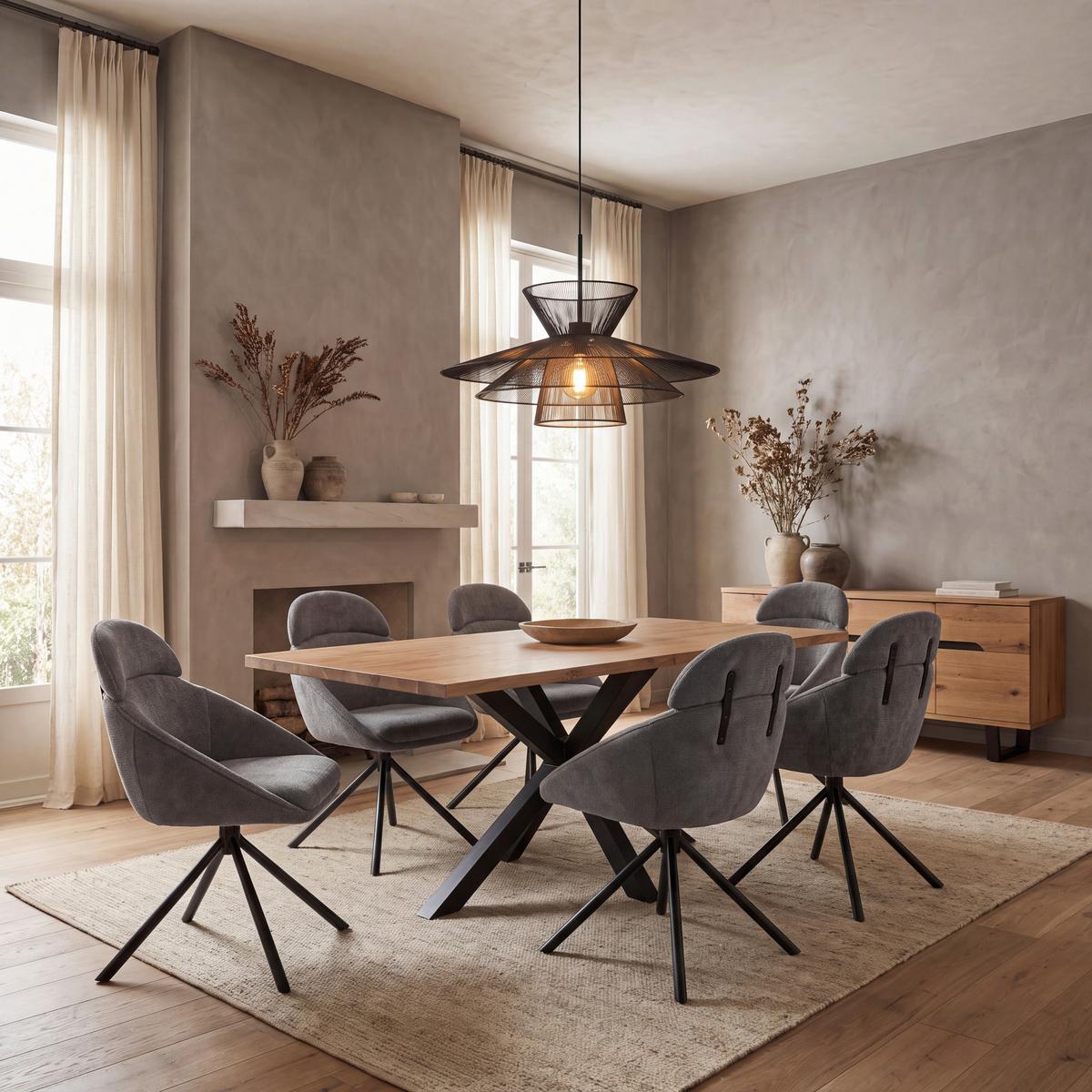 Armlehnstuhl Maira Dunkelgrau Webstoff Drehbar Gepolstert - Dunkelgrau/Schwarz, MODERN, Textil/Metall (59,5/93/66cm) - Bessagi Home