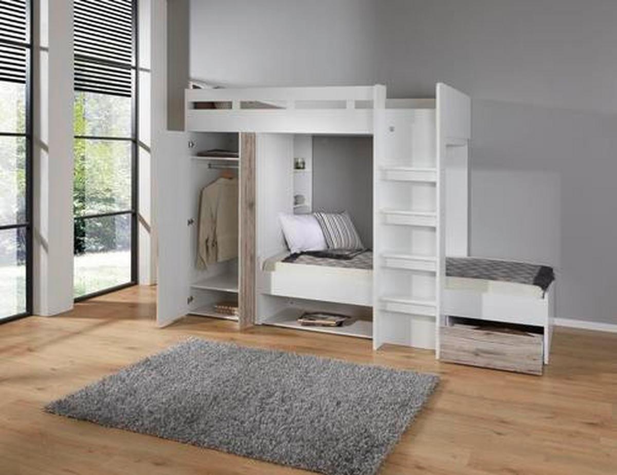 Pograd Maxi, Bela, 90x200cm - barve hrasta/bela, Konvencionalno, leseni material (269/180/115cm)