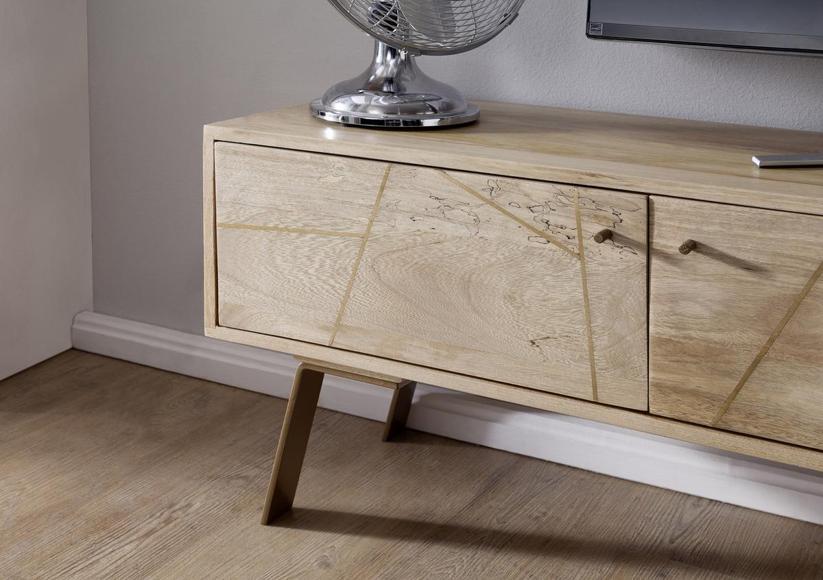 Lowboard "Sikar", aus Mango, braun/gold - Goldfarben/Braun, Design, Holz/Metall (145/47/35cm) - MID.YOU