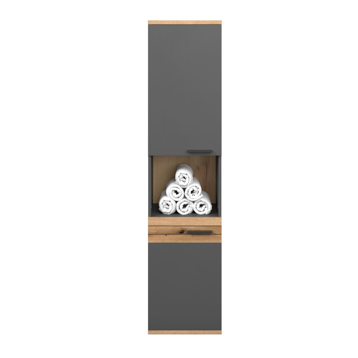 Dulap înalt Cotia - culoare lemn stejar/antracit, Modern, material pe bază de lemn (40/170/30cm) - James Wood