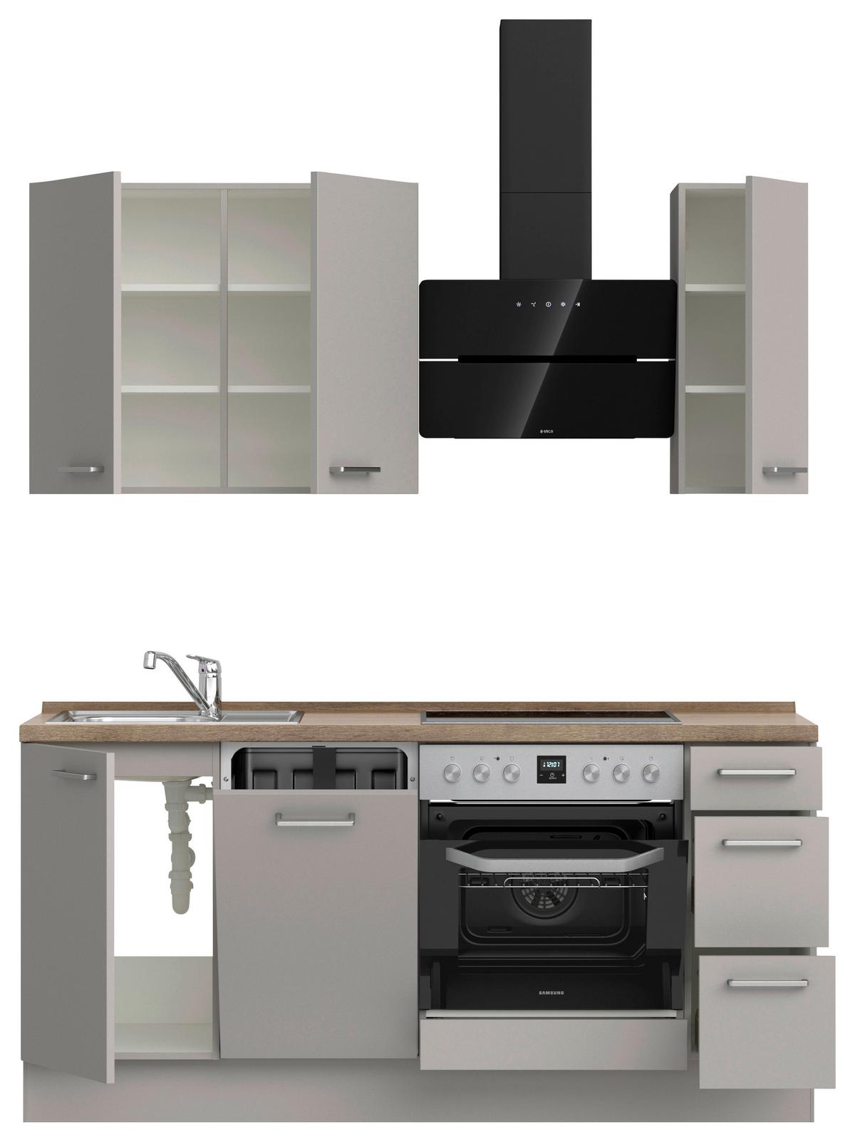 Küchenblock Touch High m. Geräten Grau - Eiche dunkel/Edelstahlfarben, MODERN, Holzwerkstoff/Metall (180cm) - Nobilia