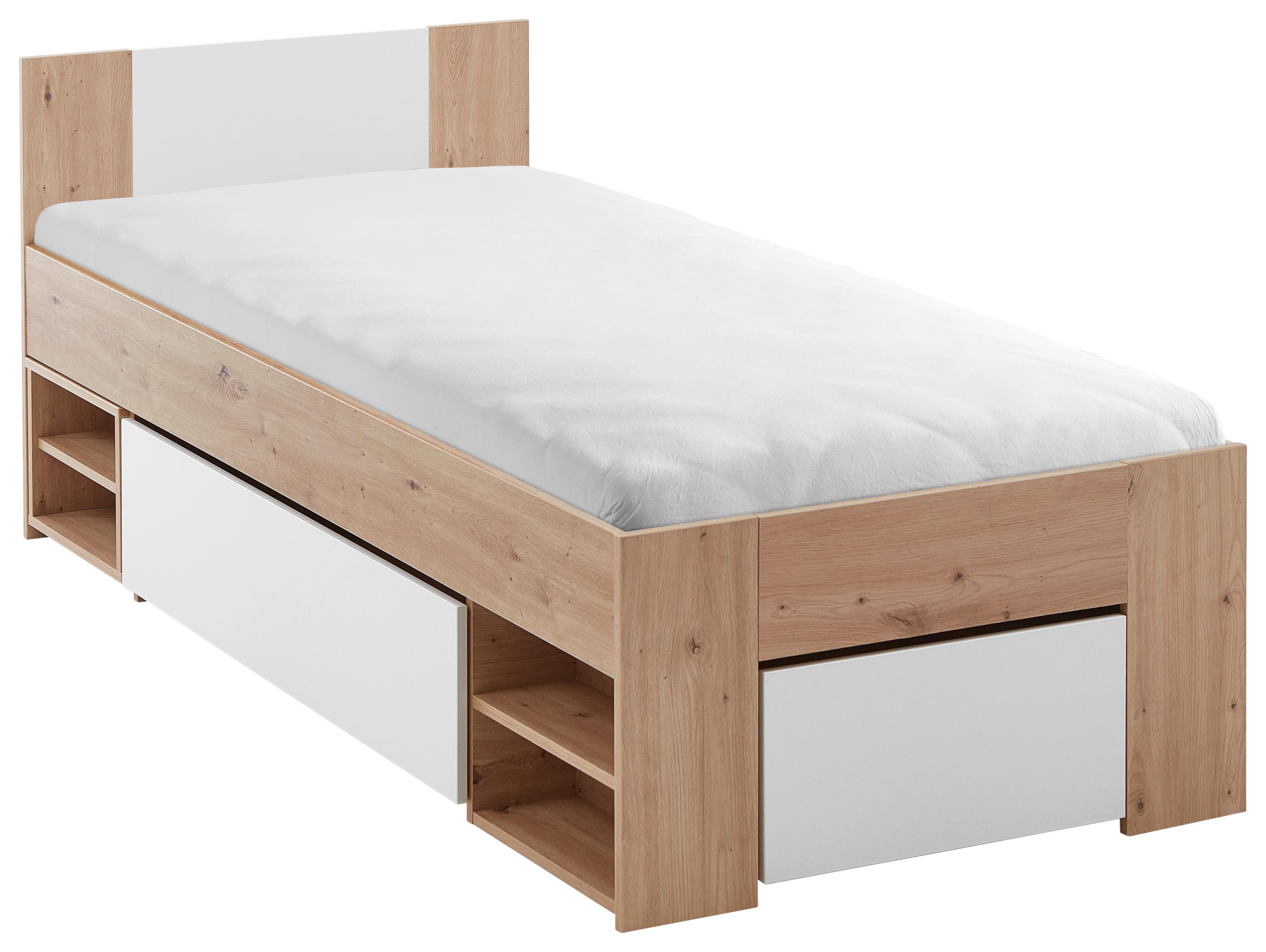 Bett Azurro 2-90 Weiß/Eiche Artisan - Weiß/Eiche Artisan, MODERN, Holzwerkstoff (90/200cm) - Mömax