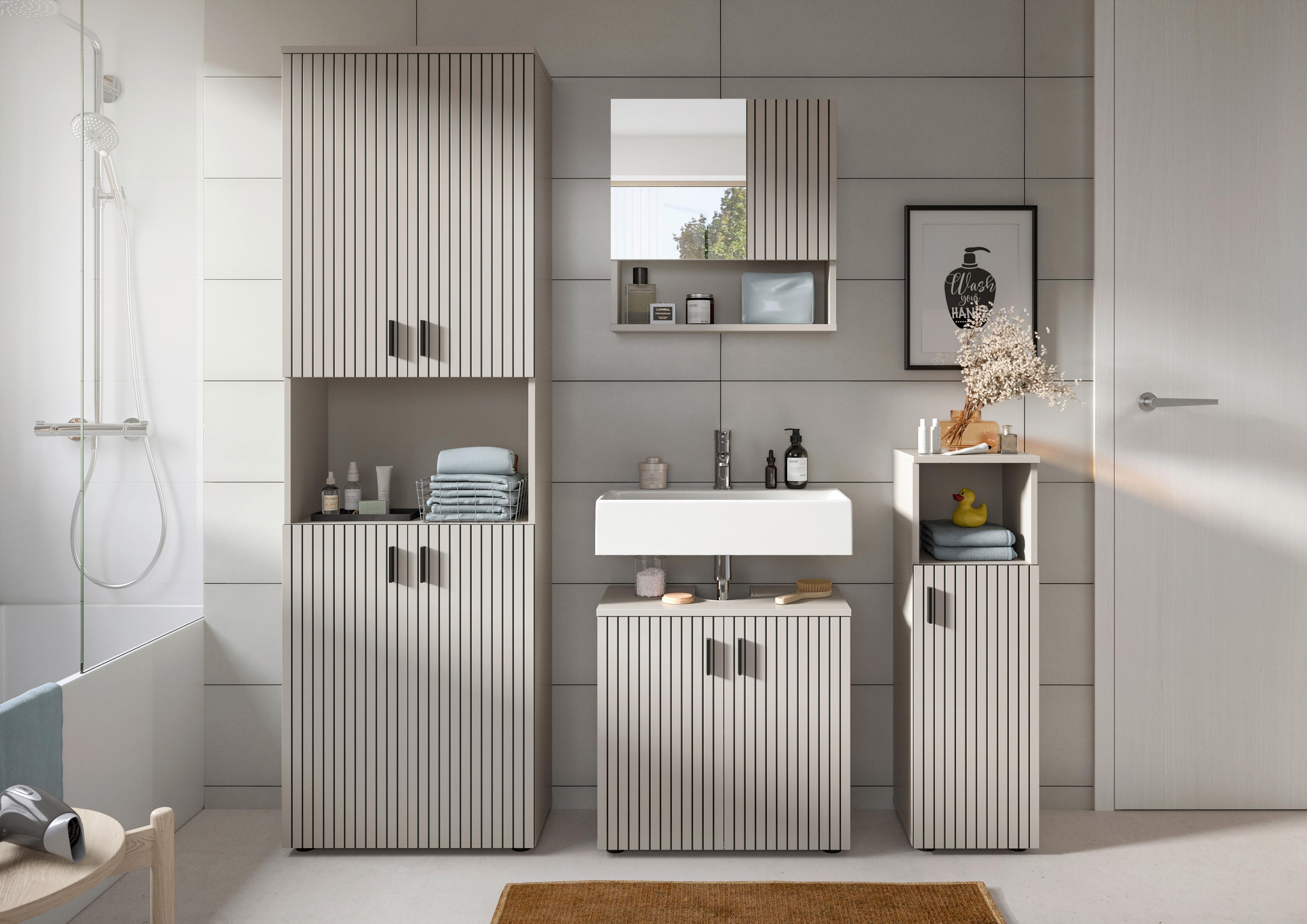 Badezimmer Mone Kaschmir 4-teilig - Kaschmir/Schwarz, Trend, Glas/Holzwerkstoff (150cm) - MID.YOU