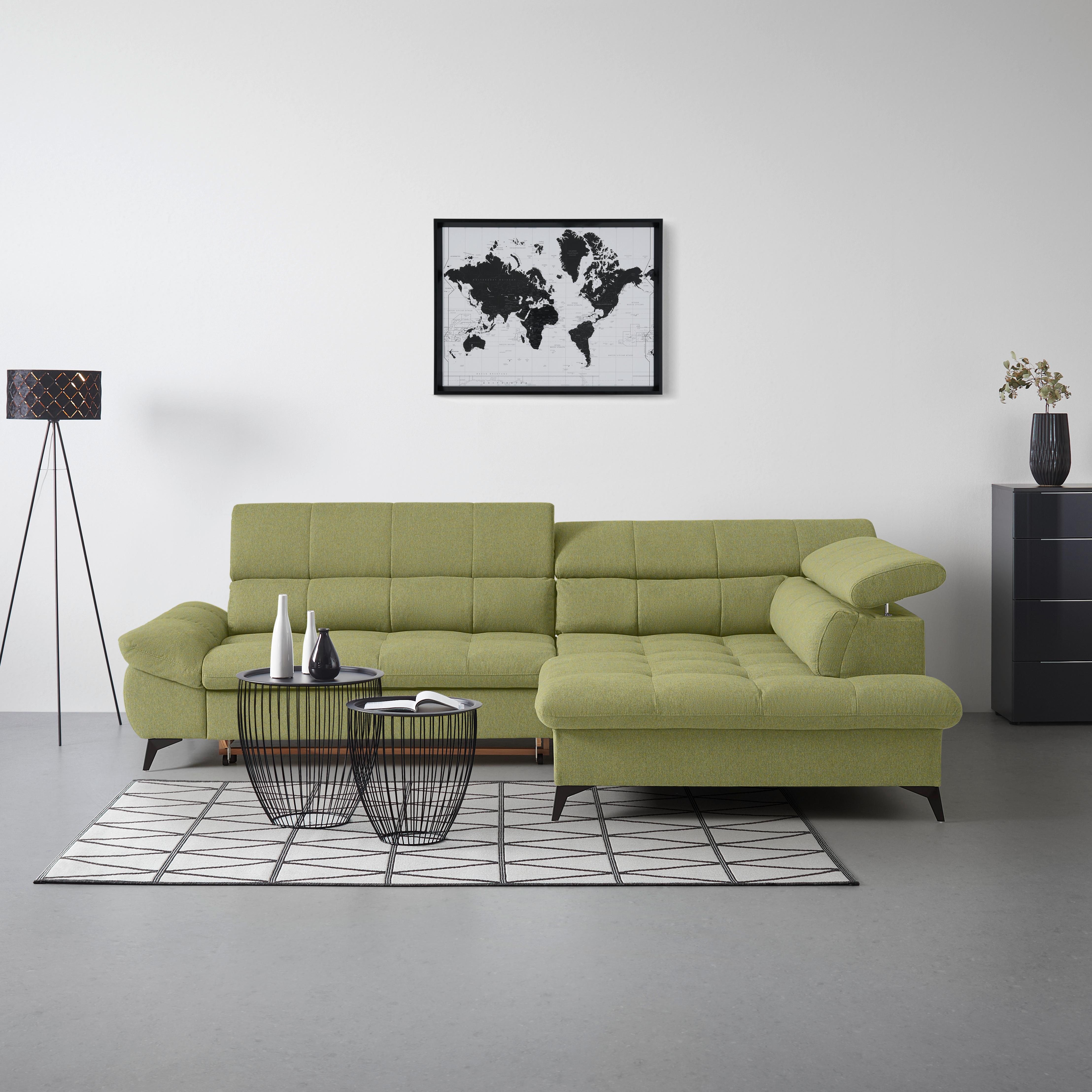 Wohnlandschaft Alberto Olivgrün - Schwarz/Olivgrün, MODERN, Textil/Metall (201/78/296cm) - Mömax