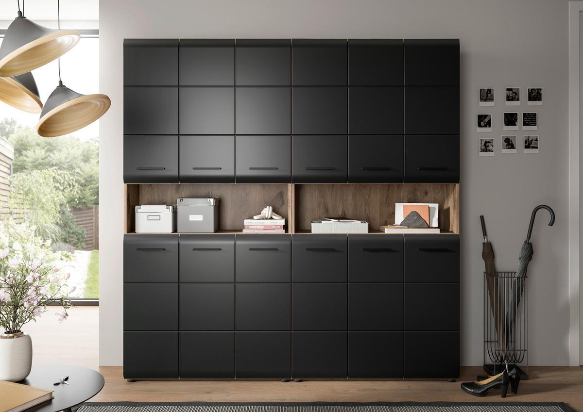 Hochschrank Ice Schwarz/Eiche dunkel - Eiche dunkel/Schwarz, Basics, Holzwerkstoff/Kunststoff (180/185/30cm) - MID.YOU