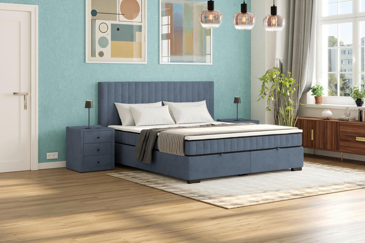 Box Krevet Maya C - crna/sivoplava, Moderno, drvni materijal/drvo (200/220cm) - Based