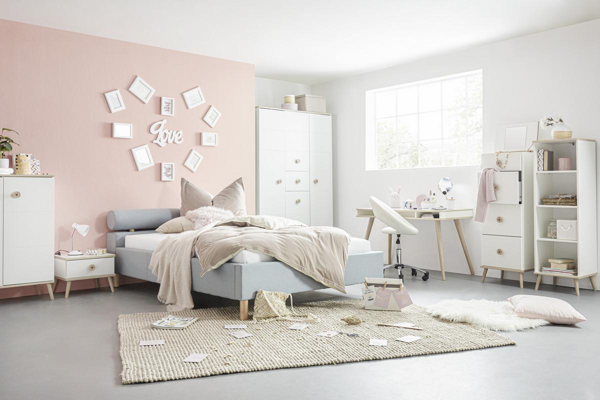 Nachtkästchen in Weiss - Weiss/Eichefarben, Modern, Holz/Holzwerkstoff (52/40/38cm) - Mömax