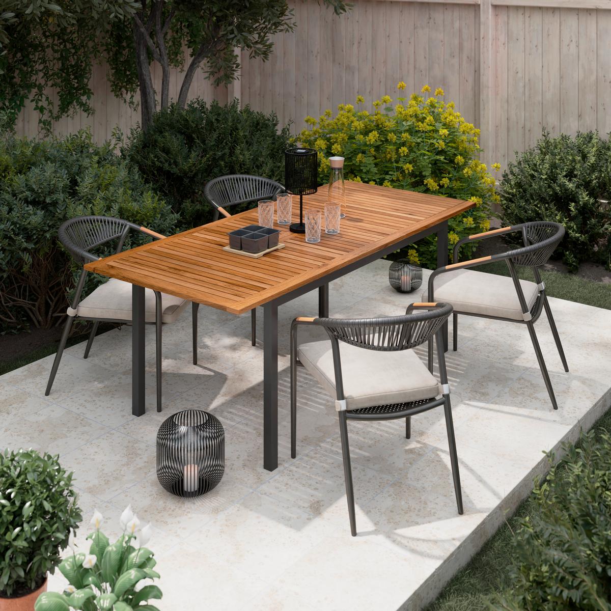 Gartenstuhl Maxi Antrhazit Aluminium - Anthrazit/Beige, MODERN, Holz/Kunststoff (55/80/62cm) - Mömax
