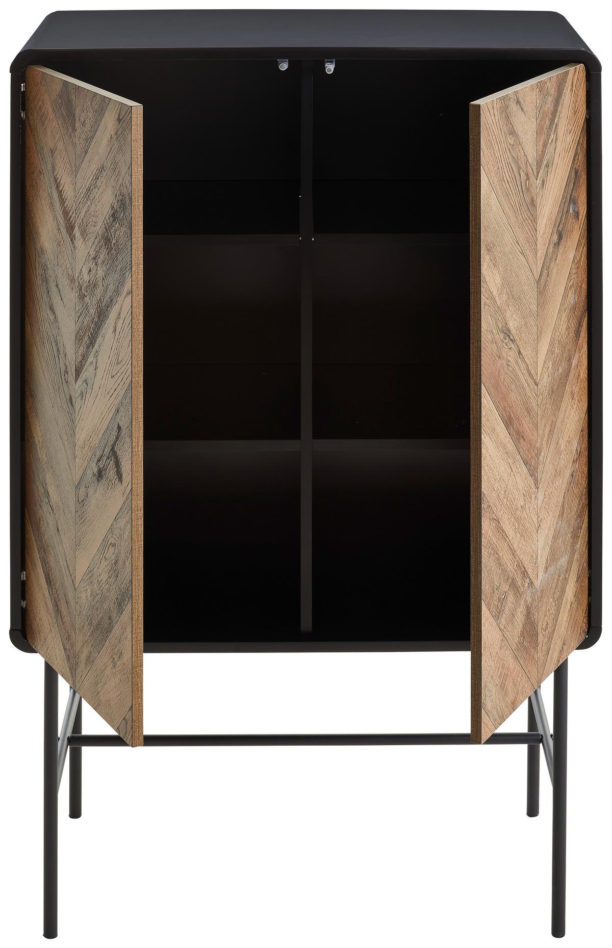 Komoda Sandy, Črna, Barva Hrasta - črna/barve hrasta, Moderno, kovina/leseni material (80/122/40cm) - Mömax