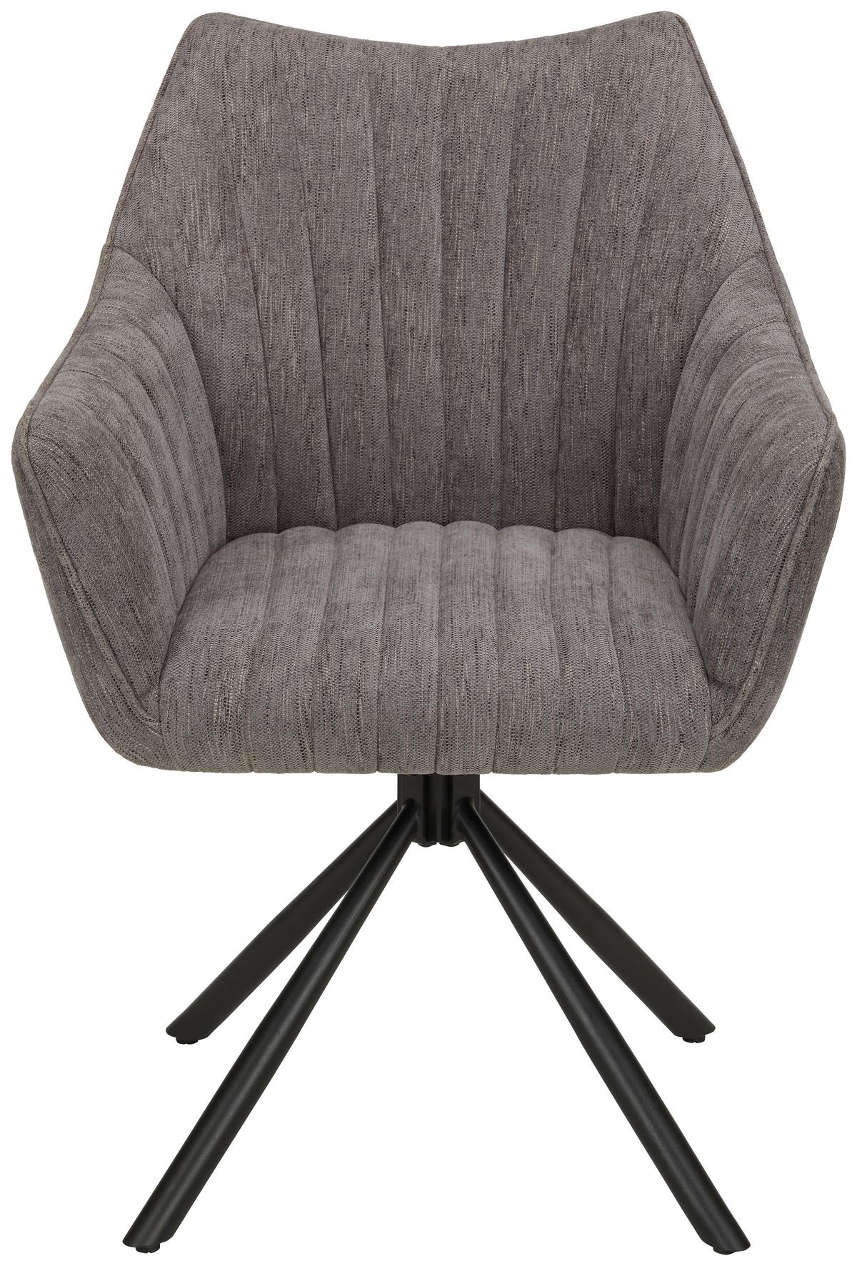 Armlehnstuhl Trient in Grau Chenille - Schwarz/Grau, MODERN, Textil/Metall (62/87/65cm) - Premium Living